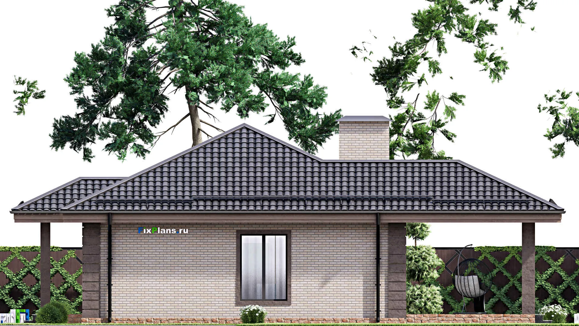 F-13994 - Проект одноэтажного дома 14 на 16, площадью 130 м² с террасой и 3 спальнями