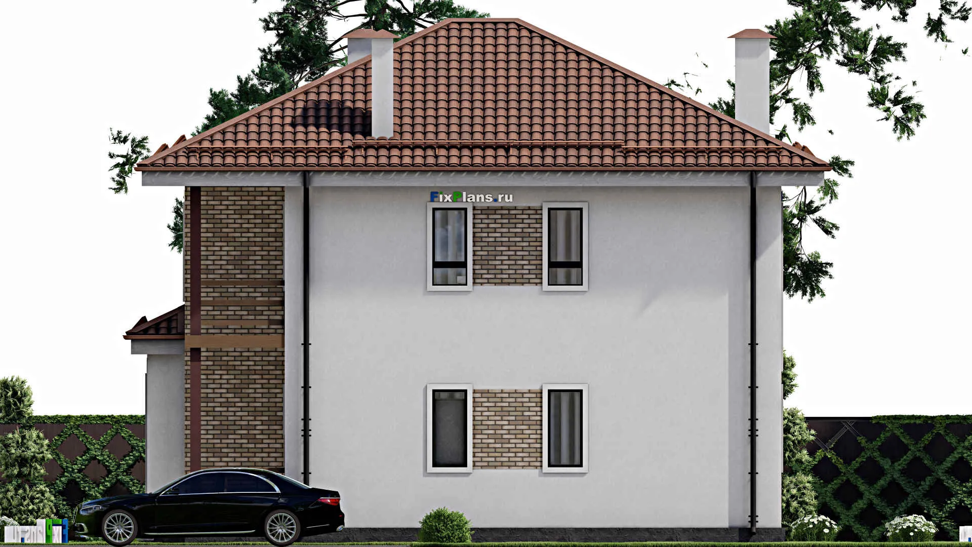 F-8684 - Планы двухэтажного дома 12 на 14, площадью 220 м² с террасой, балконом и 4 спальнями