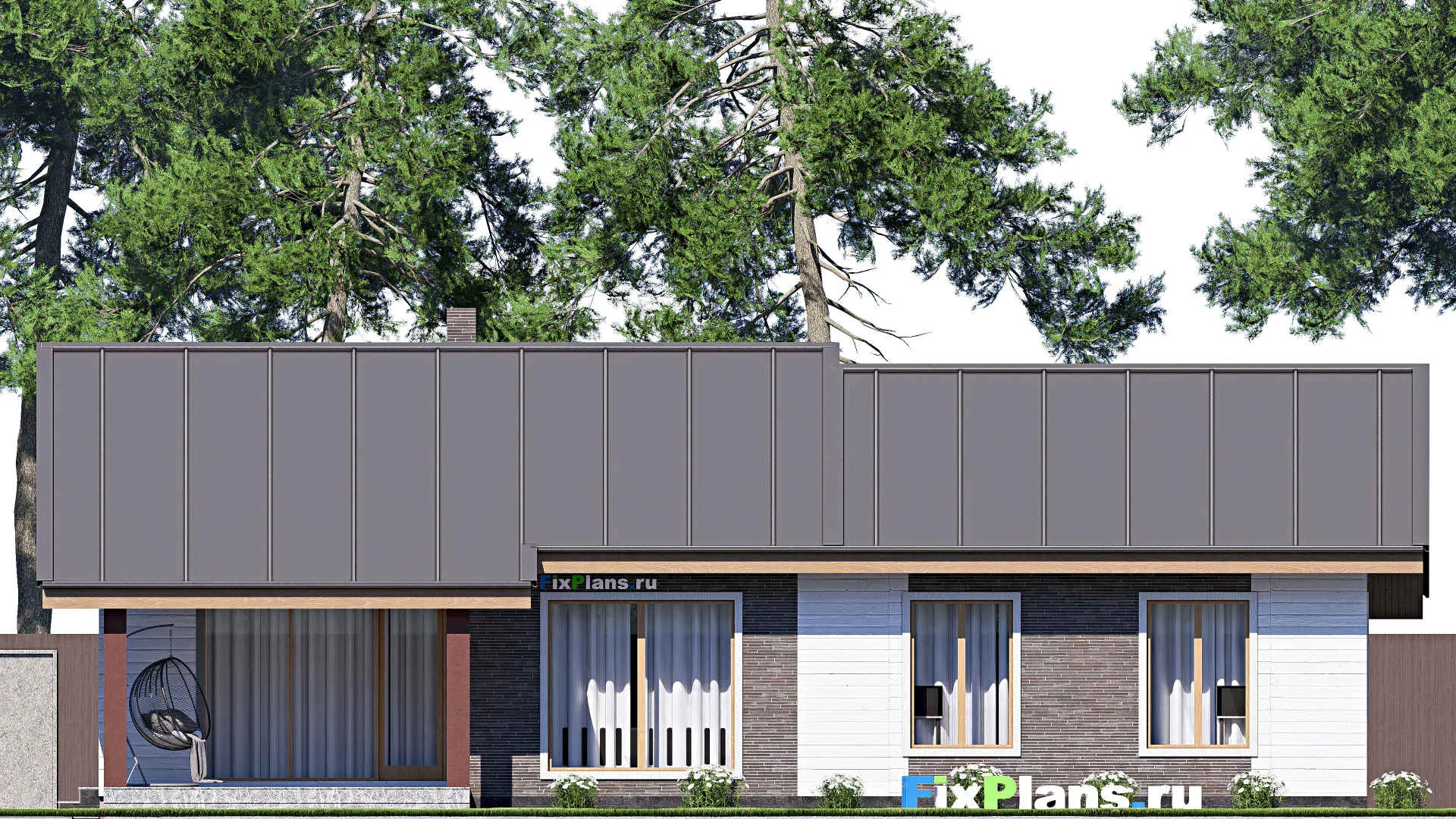 F-18035 - Проект одноэтажного дома 12 на 17, площадью 140 м² с террасой и 3 спальнями