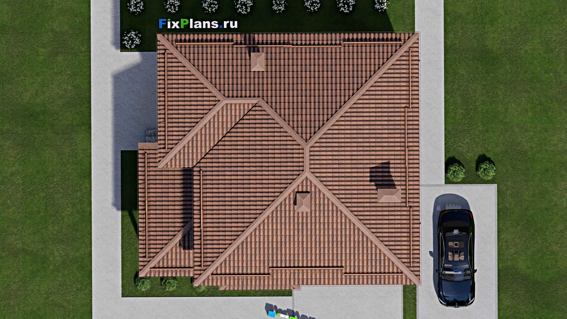 F-8684 - Планы двухэтажного дома 12 на 14, площадью 220 м² с террасой, балконом и 4 спальнями