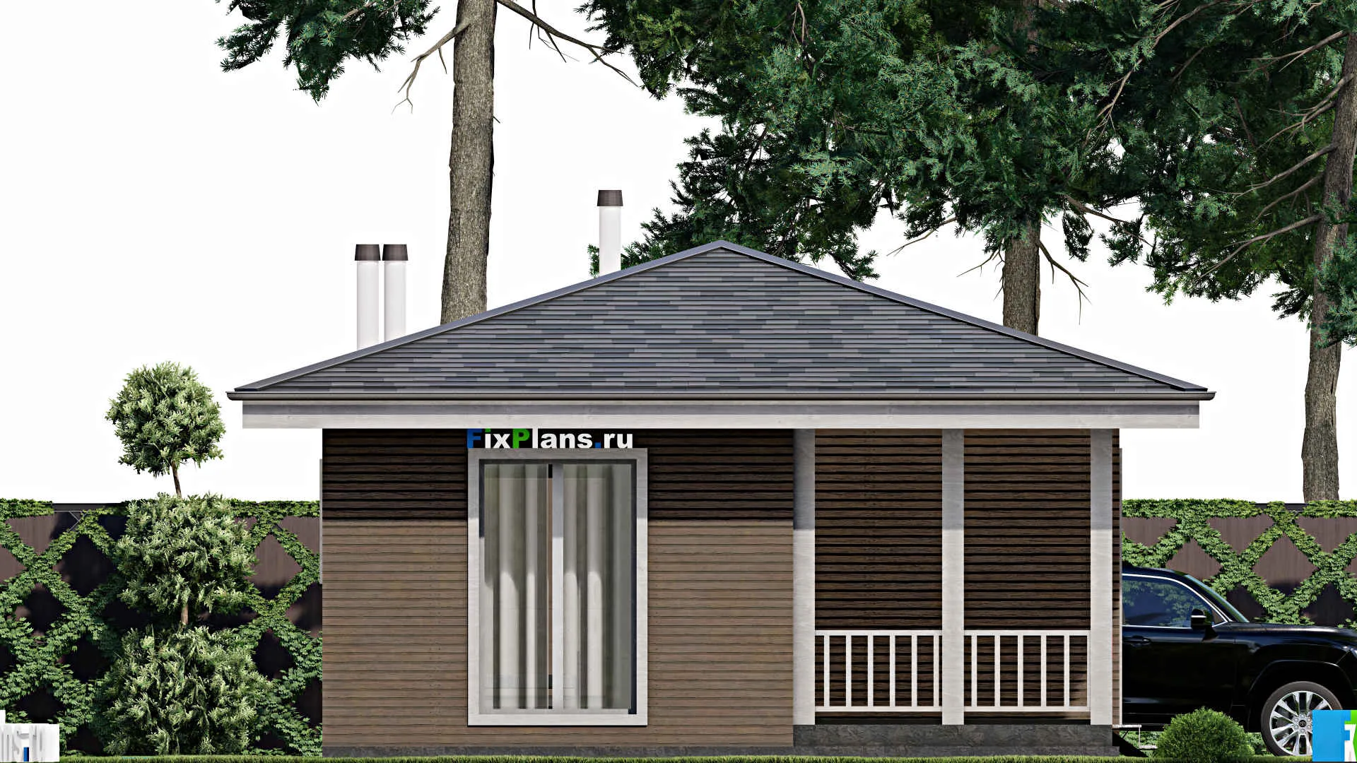 F-12401 - Проект бани 8 на 13, площадью 80 м² с комнатой отдыха, терассой, санузлом и спальней