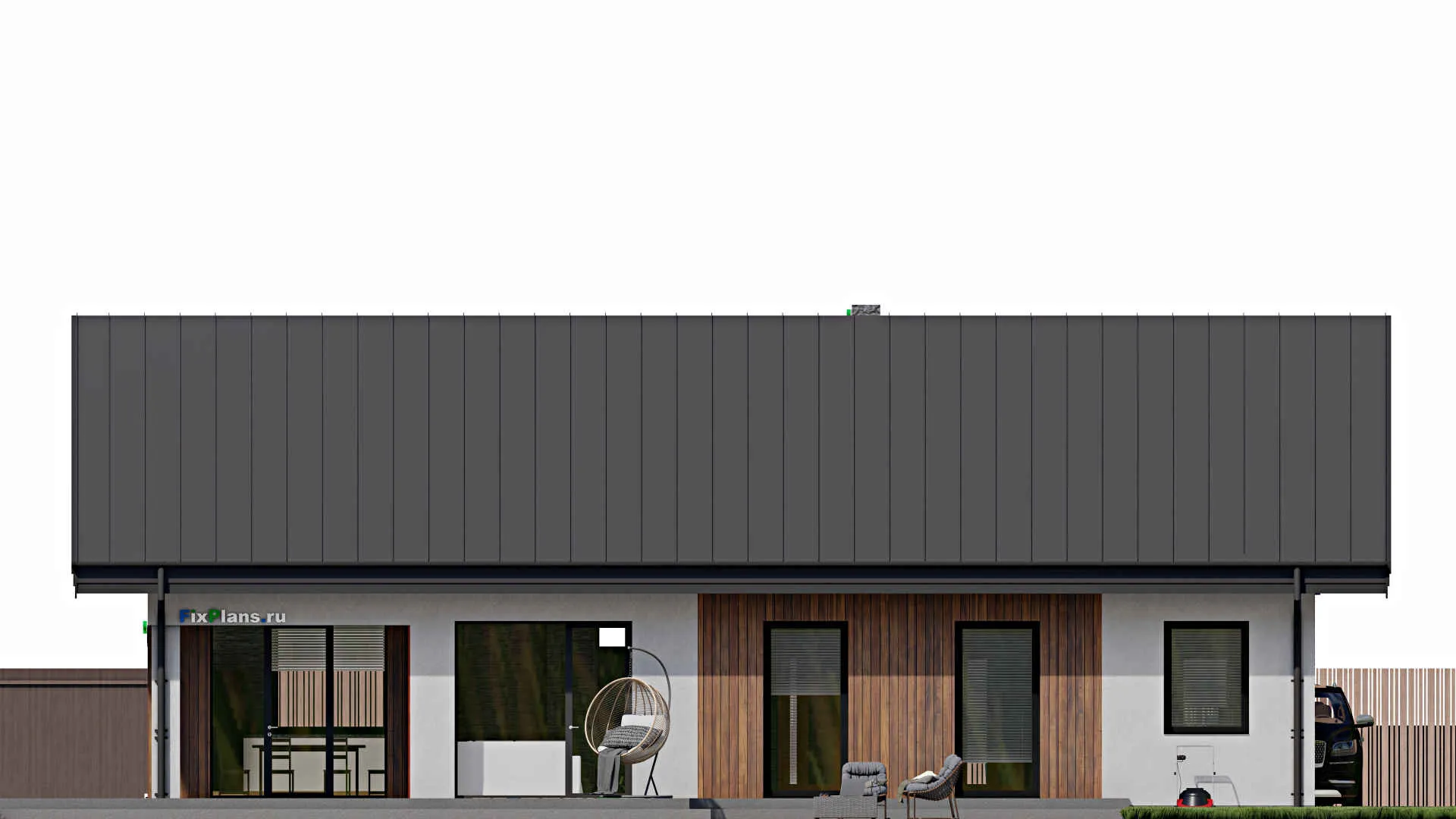 F-0161 - Проект одноэтажного дома 11 на 17, площадью 190 м² с террасой и 3 спальнями