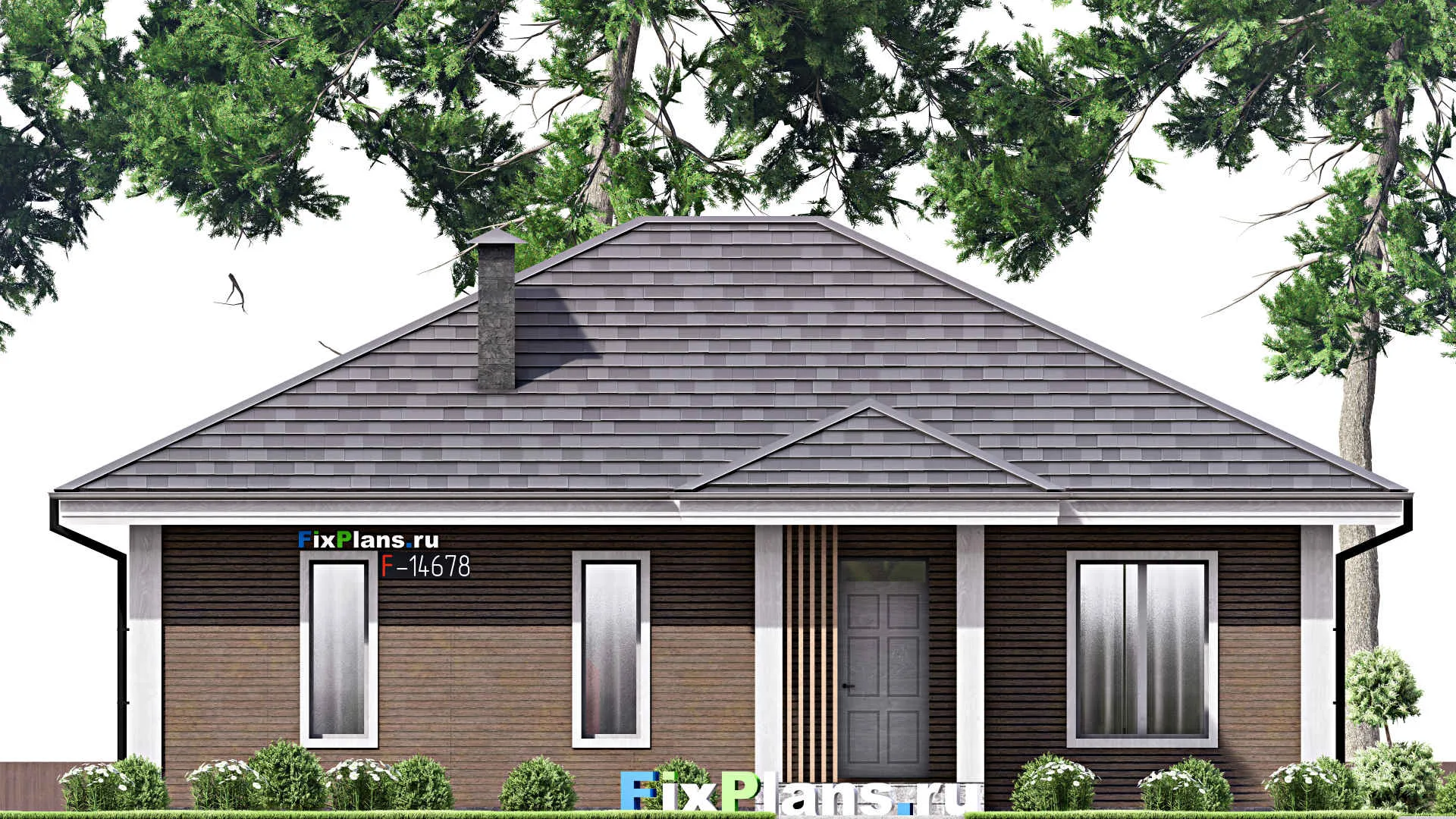 F-14678 - Проект одноэтажного дома 13 на 14, площадью 130 м² с террасой и 3 спальнями