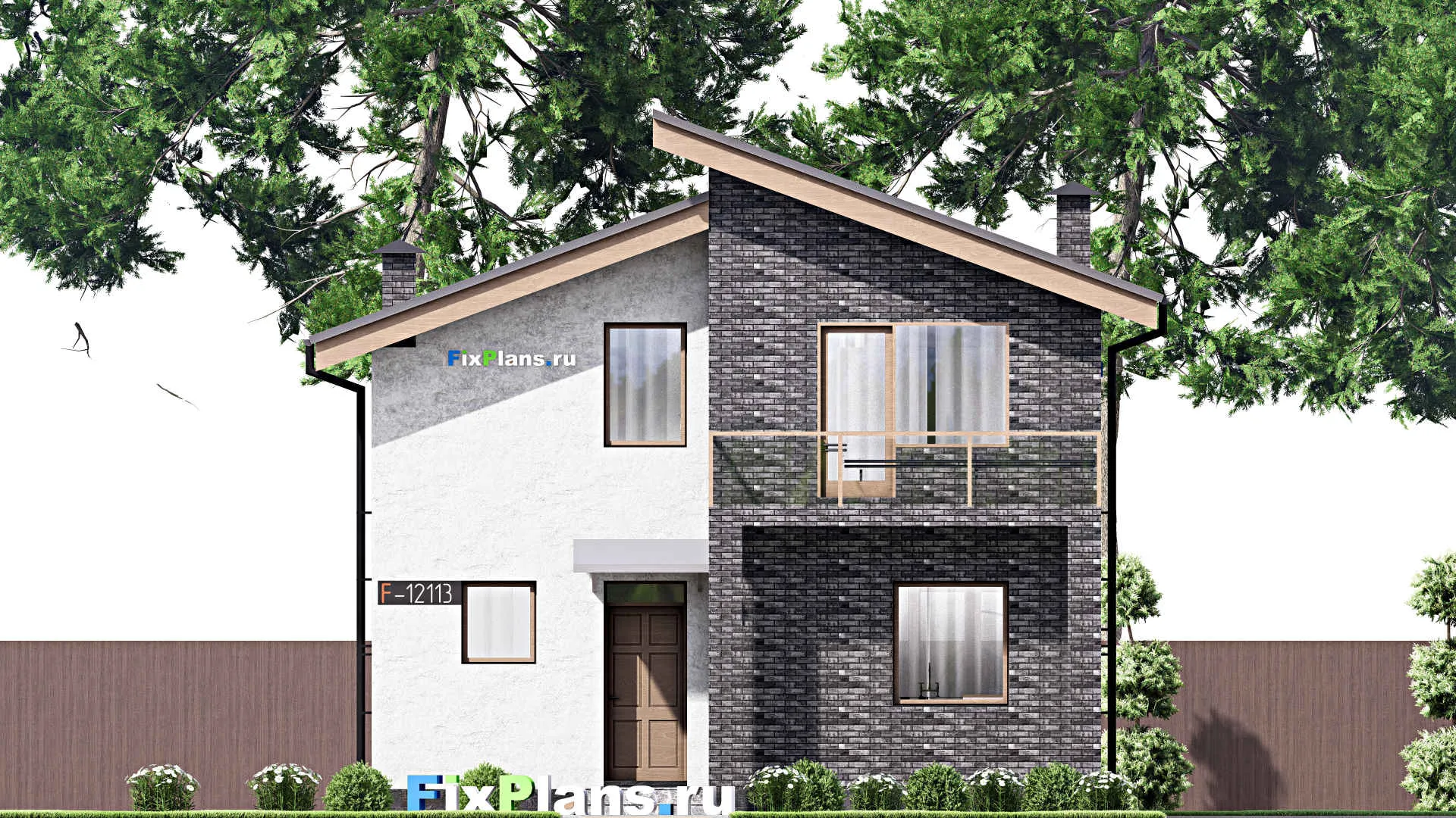 F-12113 - Проект дома с мансардой 9 на 12, площадью 130 м² с террасой, балконом и 4 спальнями