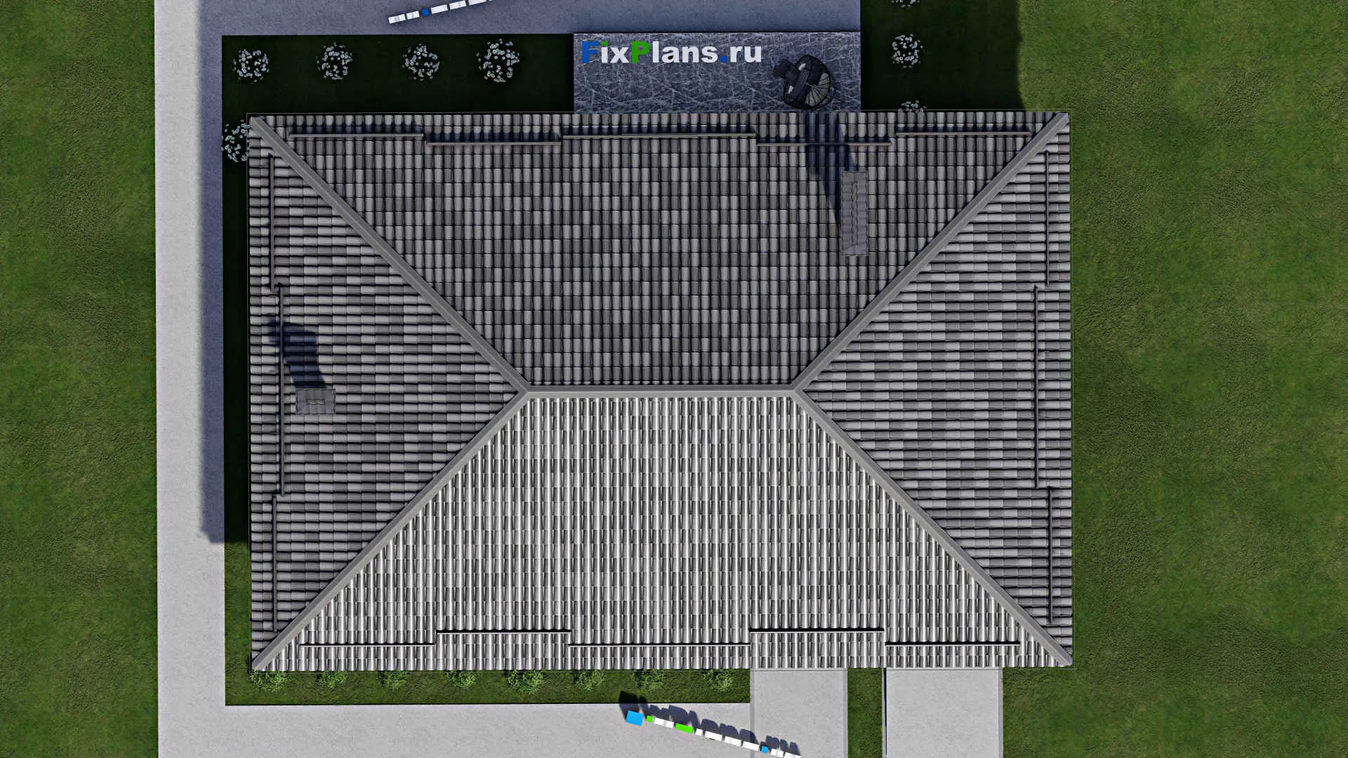 F-7181 - Проект одноэтажного дома 14 на 17, площадью 170 м² с террасой, гаражом на 1 машину и 3 спальнями