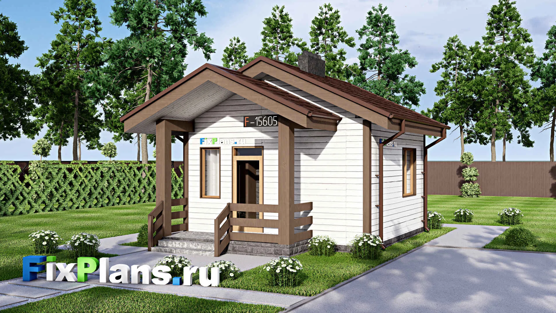 F-15605 - Проект бани 6 на 8, площадью 30 м² с комнатой отдыха и терассой