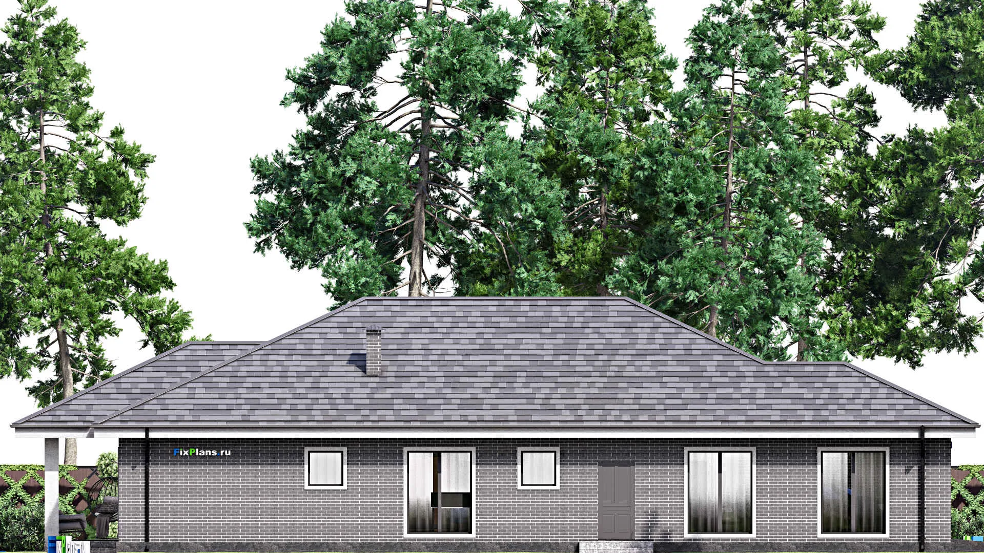 F-13193 - План одноэтажного дома 14 на 25, площадью 260 м² с террасой, гаражом на 2 машины и 3 спальнями