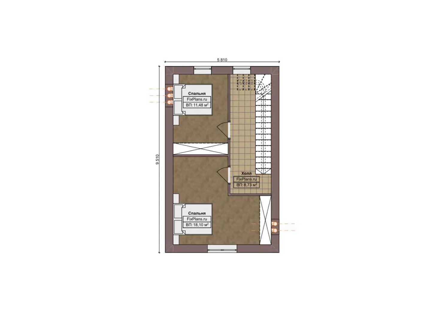 F-5084 - Планы дома с мансардой 10 на 15, площадью 170 м² с террасой, баней и 2 спальнями