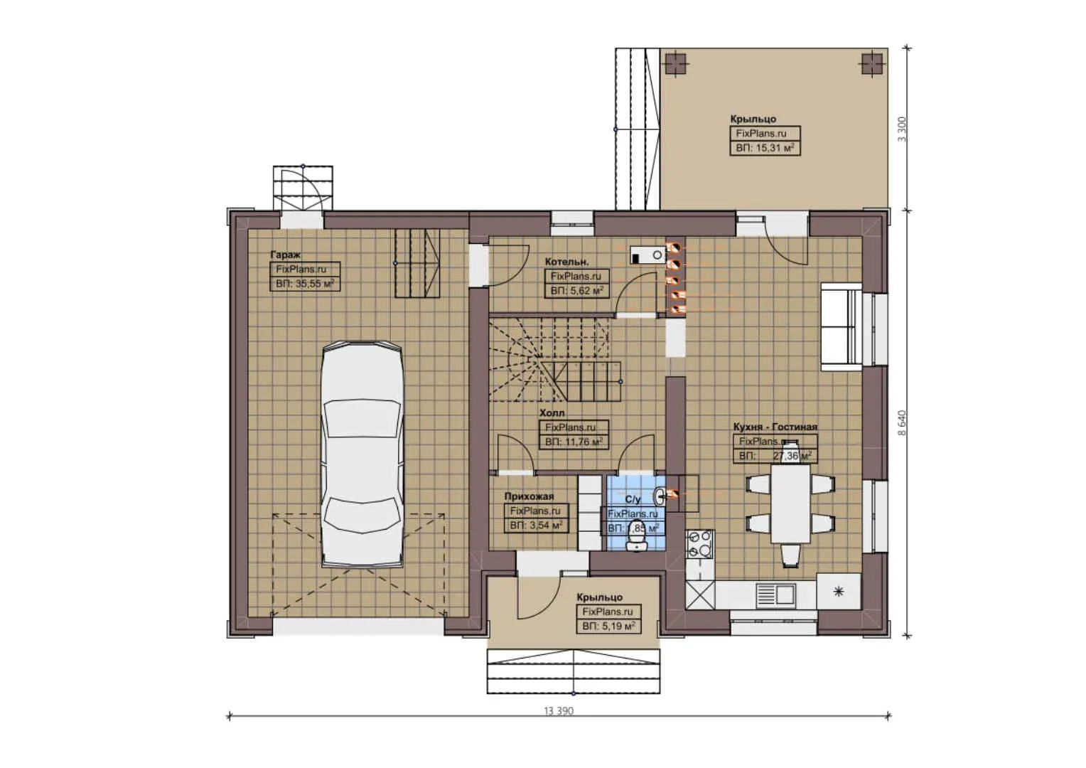 F-0899 - Планы двухэтажного дома 9 на 14, площадью 160 м² с гаражом на 2 машины и 3 спальнями