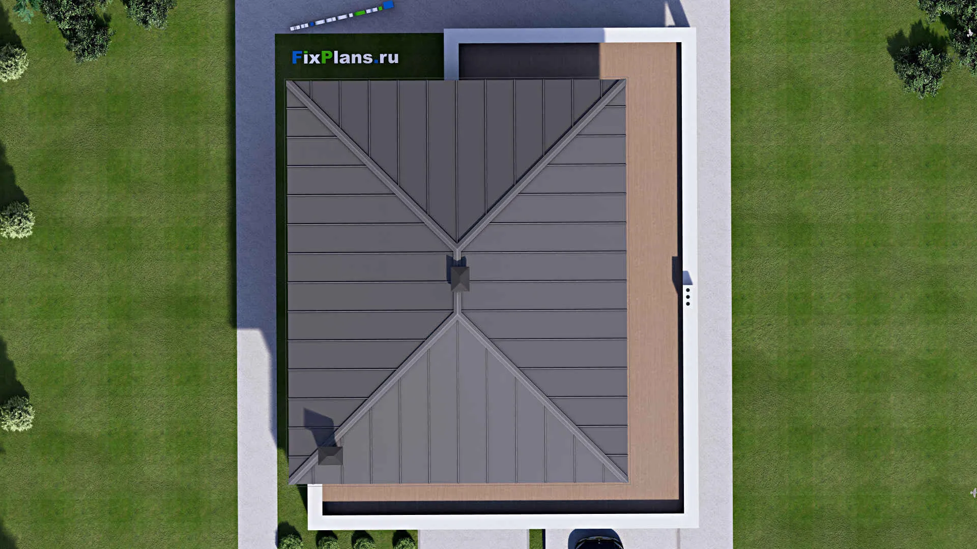 F-16226 - Проект двухэтажного дома 15 на 19, площадью 380 м² с террасой, балконом, гаражом на 1 машину, спортзалом и 3 спальнями