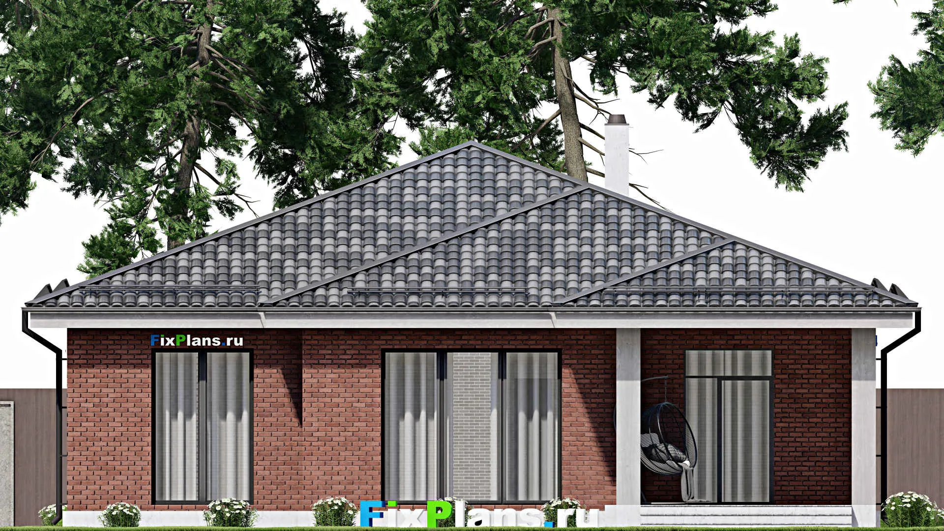 F-8342 - Проект одноэтажного дома 14 на 19, площадью 170 м² с террасой и 3 спальнями