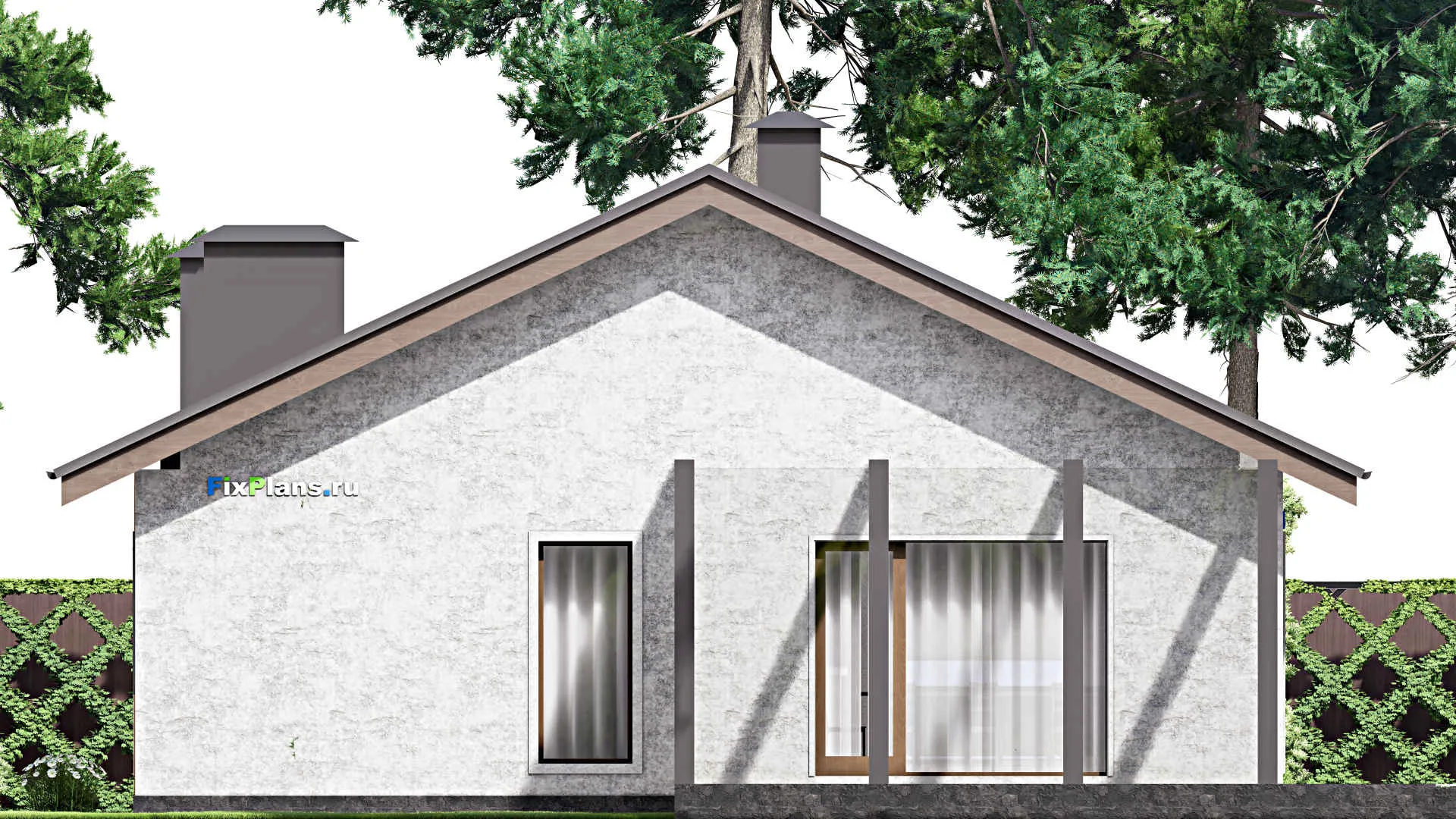 F-13382 - Проект одноэтажного дома 14 на 30, площадью 290 м² с террасой и 4 спальнями