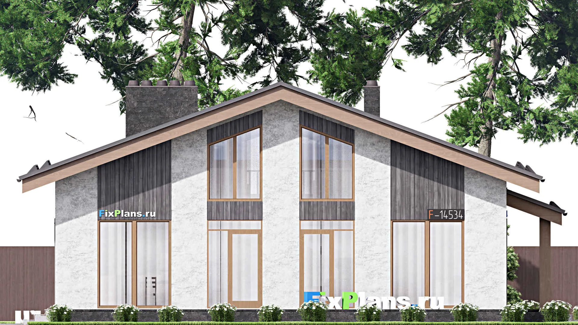 F-14534 - Проект дома с мансардой 13 на 14, площадью 160 м² с террасой и 4 спальнями