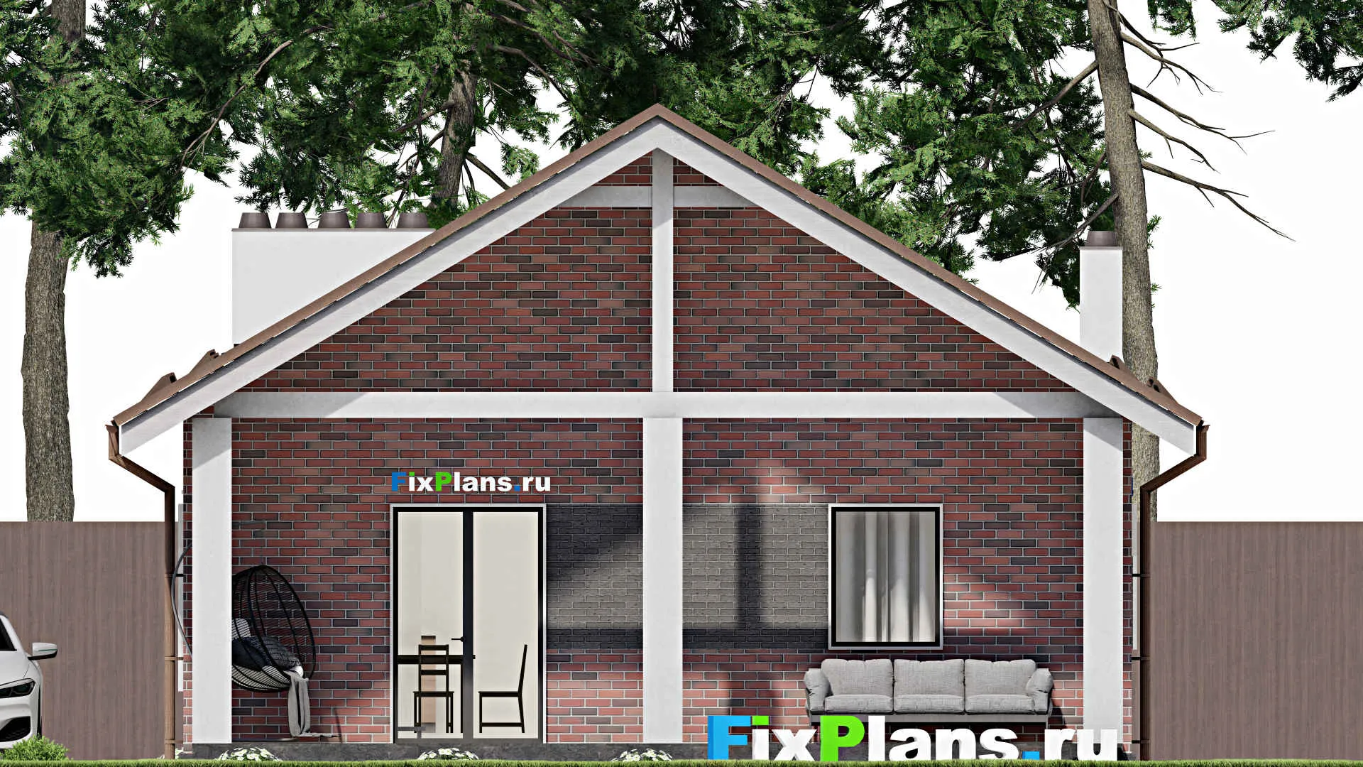 F-3419 - Проект одноэтажного дома 10 на 15, площадью 150 м² с террасой и 4 спальнями