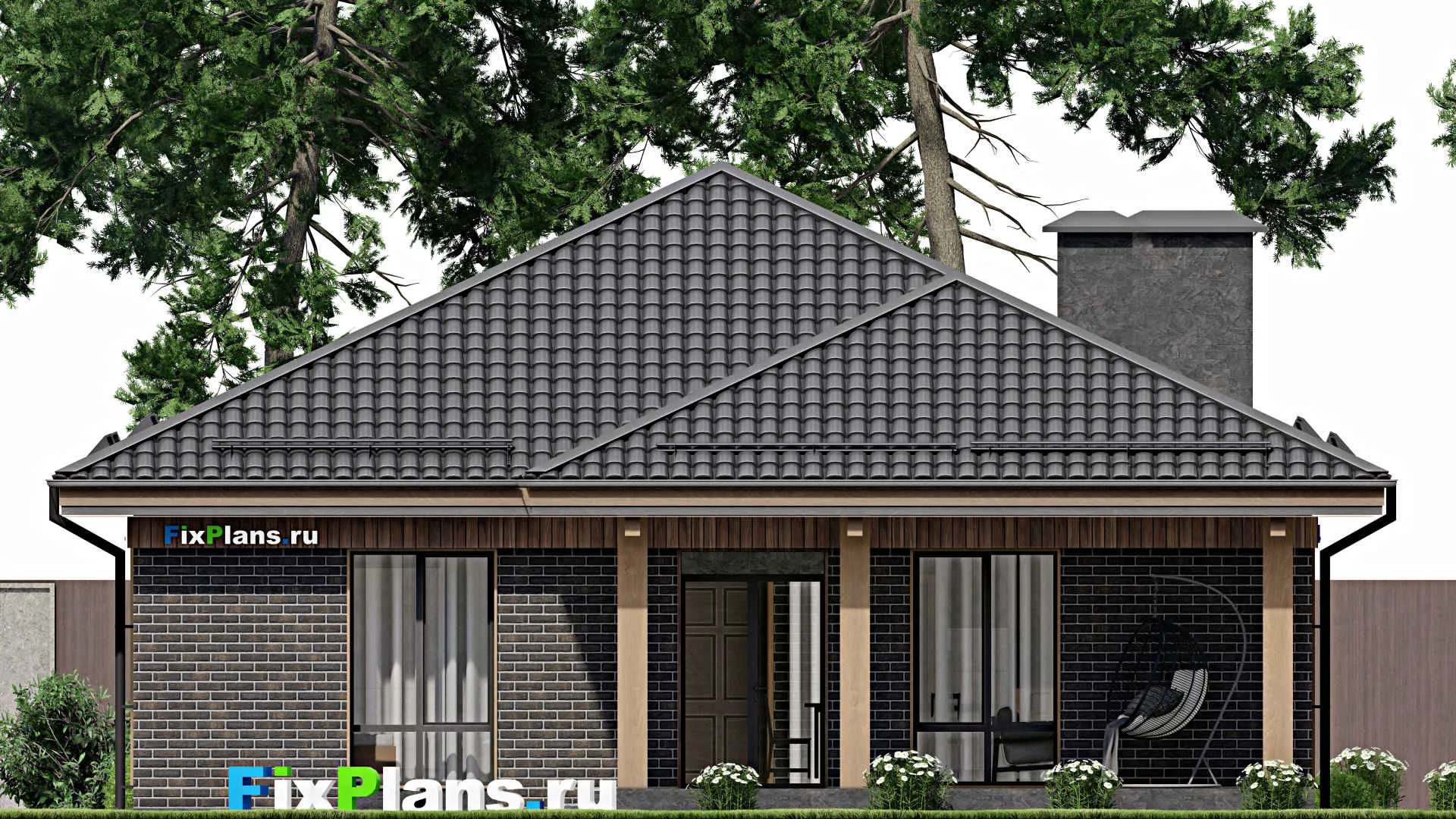 F-5390 - Проект одноэтажного дома 12 на 14, площадью 150 м² с террасой и 3 спальнями