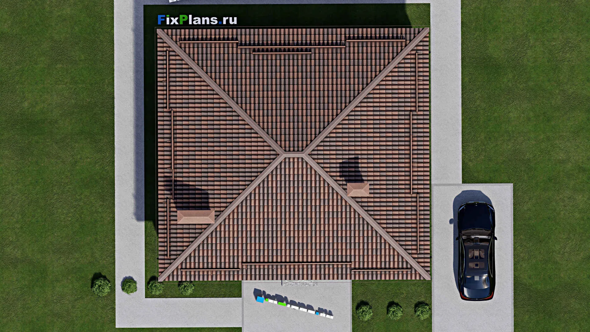 F-6578 - Проект одноэтажного дома 12 на 13, площадью 120 м² с террасой и 3 спальнями