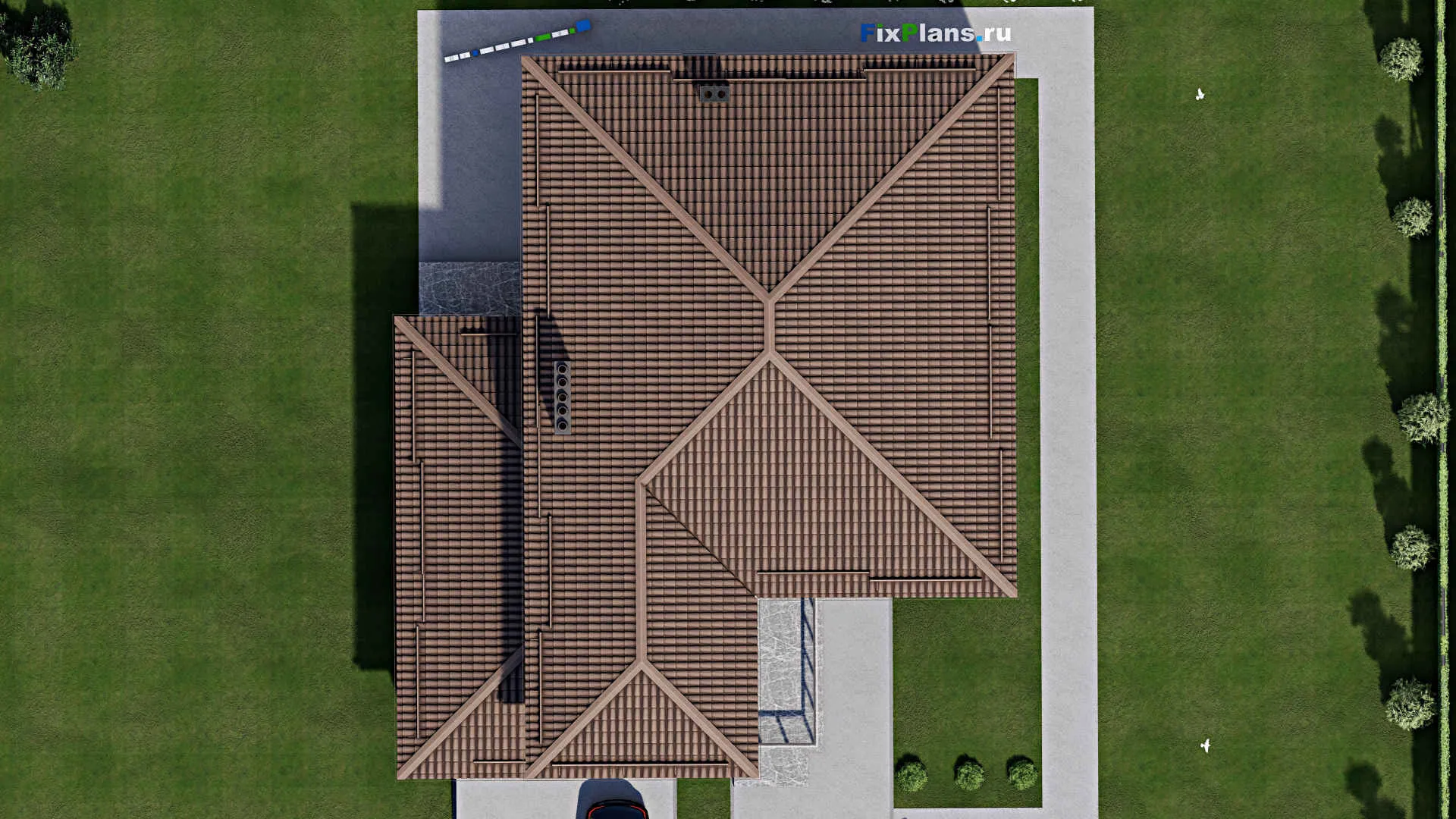 F-7433 - Планы двухэтажного дома 16 на 19, площадью 340 м² с террасой, гаражом на 2 машины и 5 спальнями