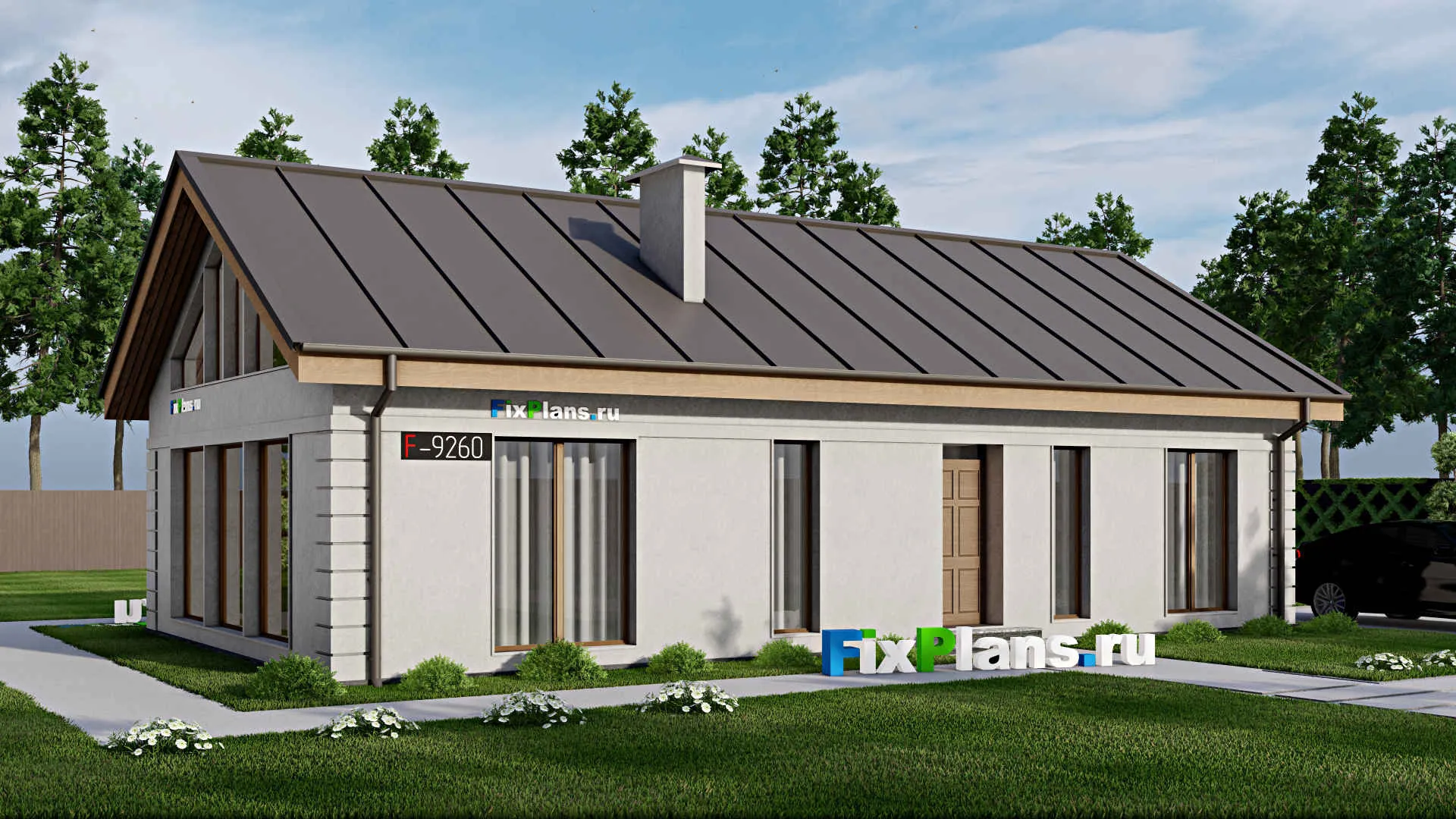 F-9260 - Проект одноэтажного дома 9 на 15, площадью 100 м² с 3 спальнями
