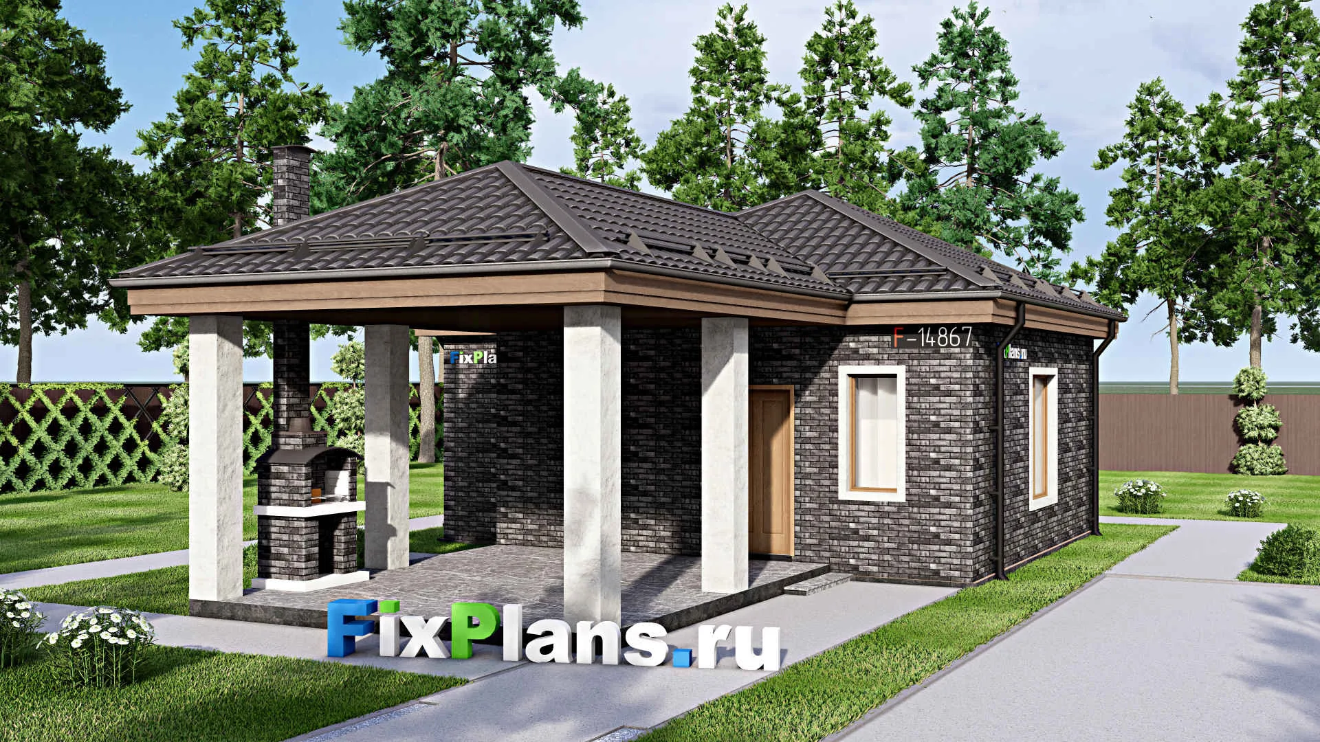 F-14867 - Проект бани 10 на 14, площадью 80 м² с комнатой отдыха, терассой и санузлом