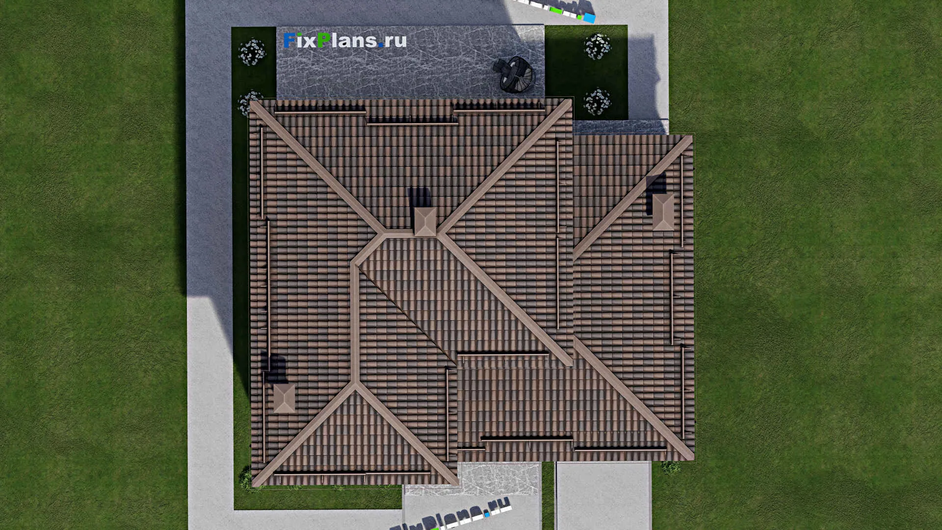 F-6776 - Проект двухэтажного дома 14 на 16, площадью 200 м² с террасой, гаражом на 1 машину и 4 спальнями