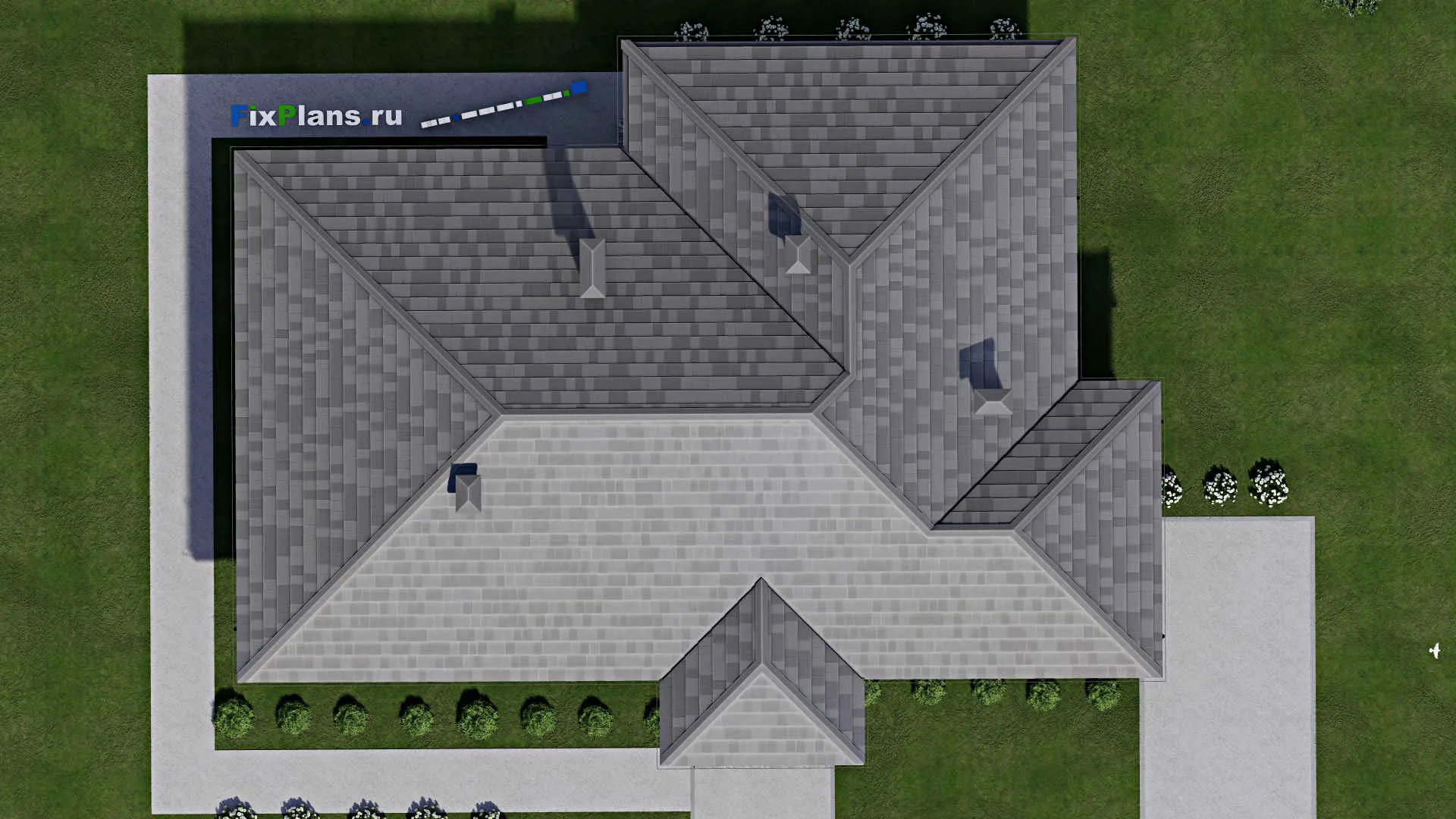 F-8450 - План одноэтажного дома 16 на 21, площадью 210 м² с террасой и 6 спальнями