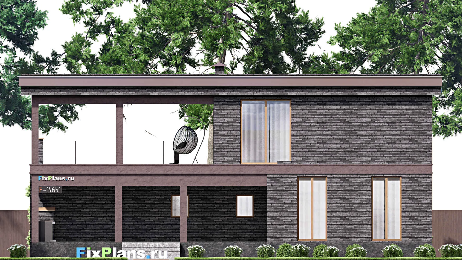 F-14651 - Проект двухэтажного дома 16 на 18, площадью 410 м² с террасой, балконом, гаражом на 2 машины и 4 спальнями