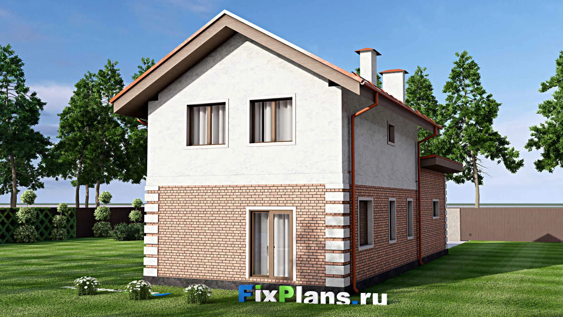 F-14687 - Проект двухэтажного дома 7 на 17, площадью 140 м² с гаражом на 2 машины и 3 спальнями