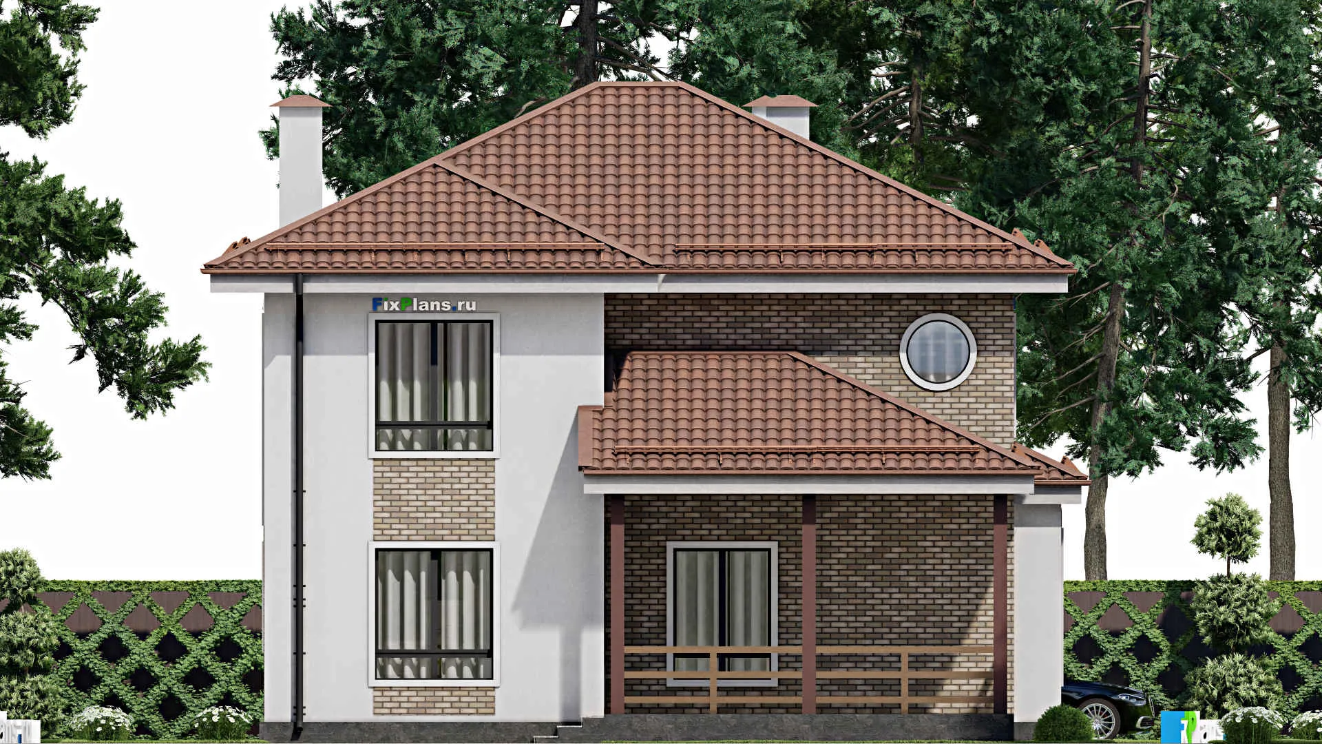 F-8684 - Планы двухэтажного дома 12 на 14, площадью 220 м² с террасой, балконом и 4 спальнями