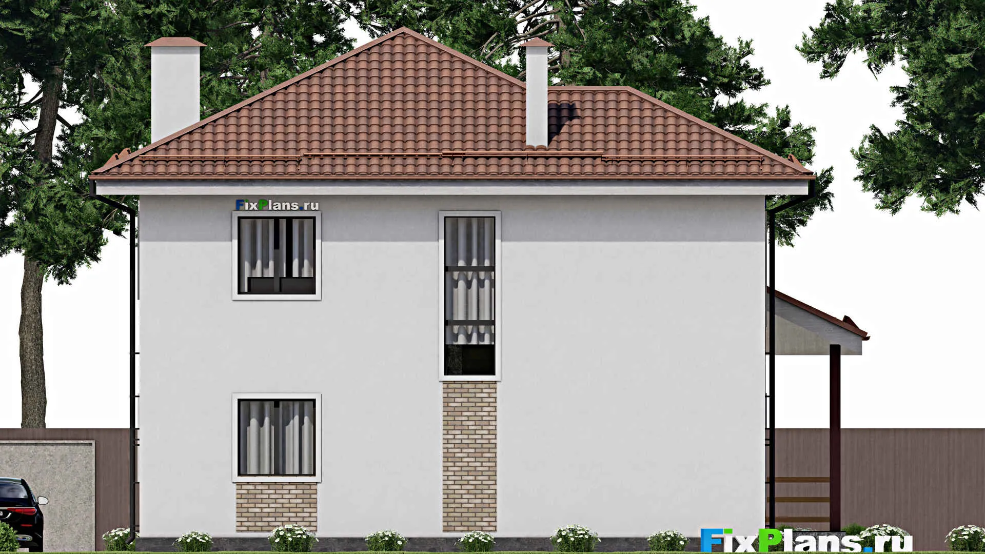 F-8684 - Планы двухэтажного дома 12 на 14, площадью 220 м² с террасой, балконом и 4 спальнями