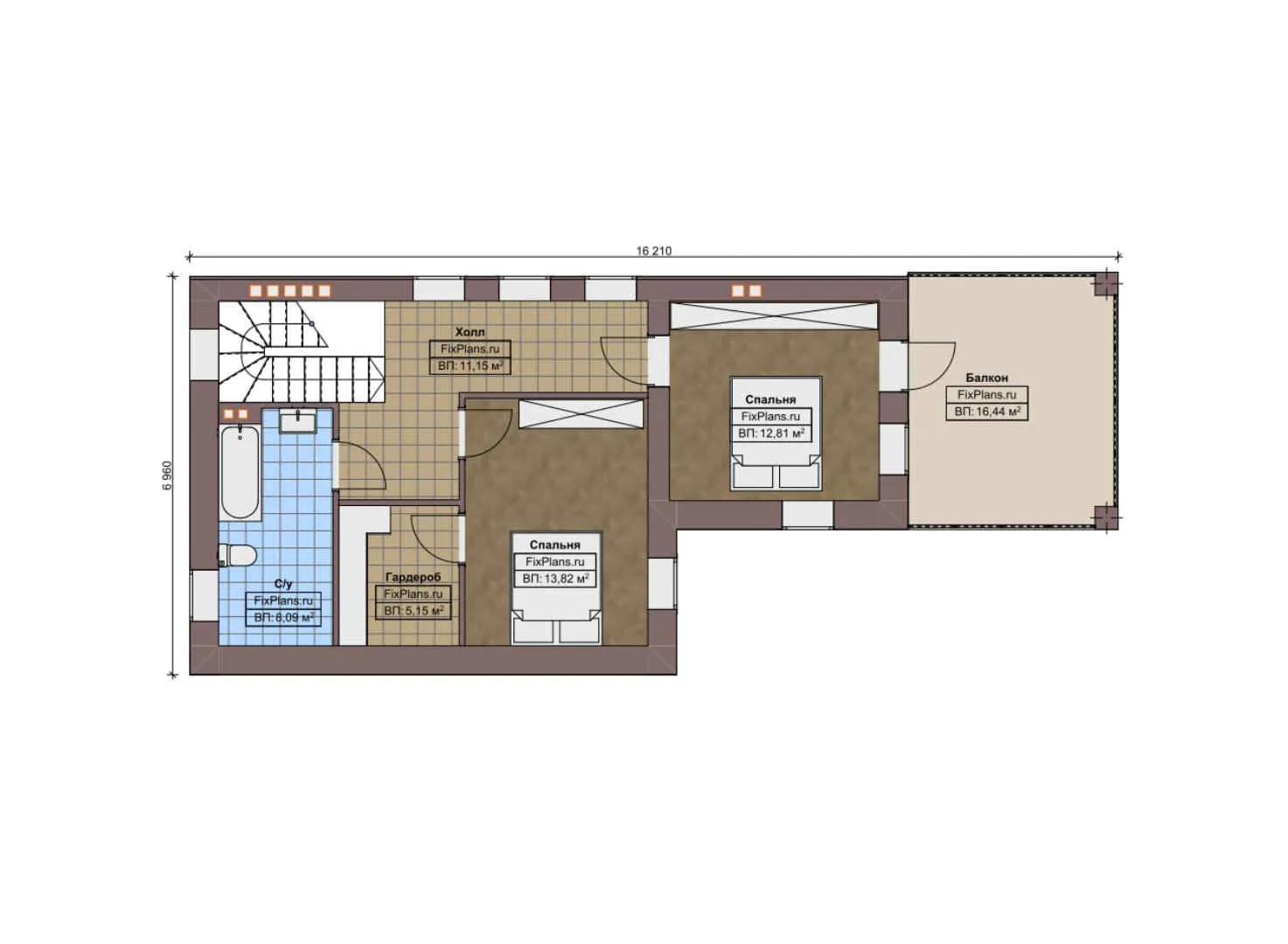 F-7379 - Планы дома с мансардой 11 на 17, площадью 180 м² с балконом и 3 спальнями