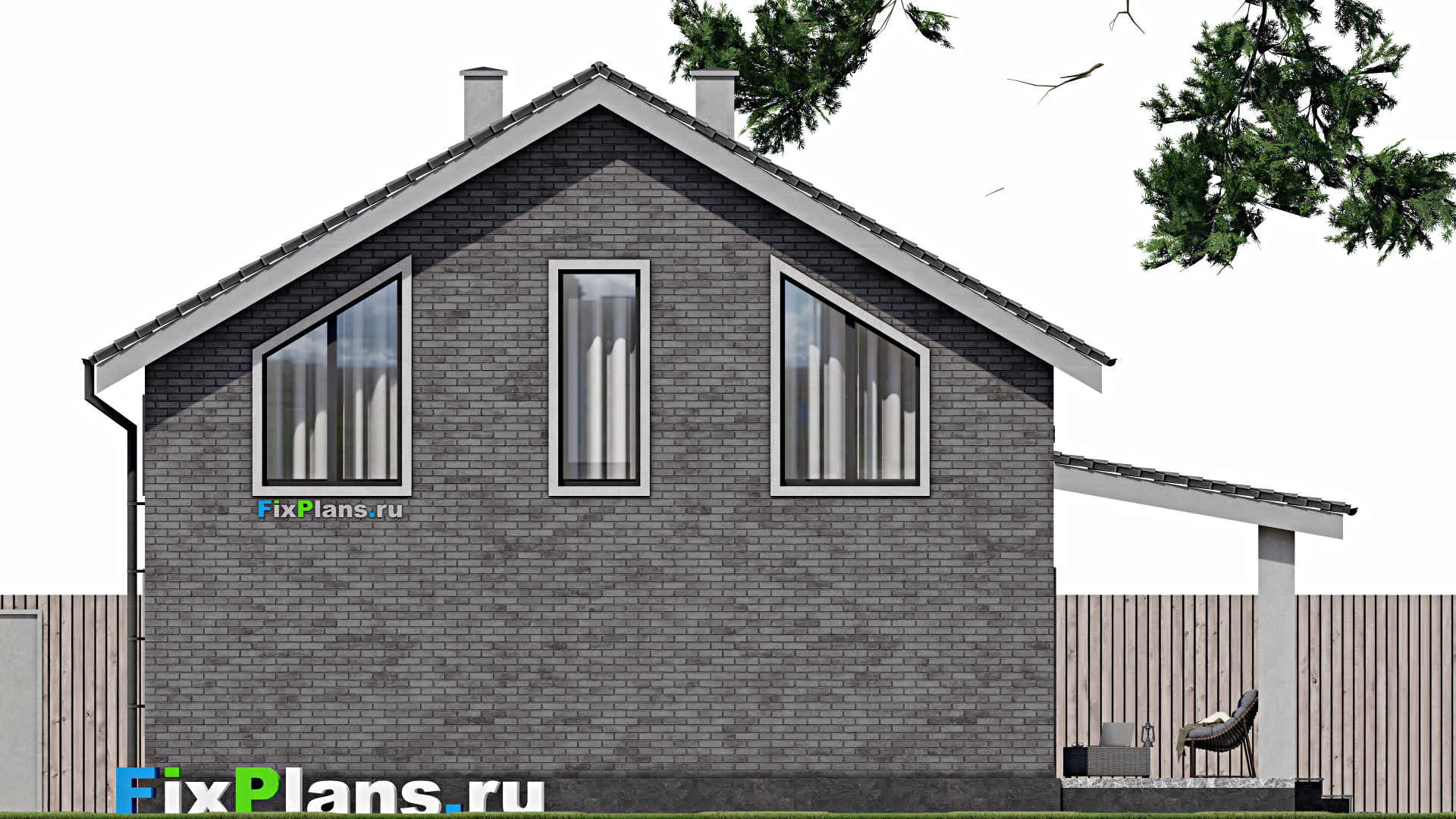 F-1709 - Планы дома с мансардой 10 на 10, площадью 150 м² с террасой и 4 спальнями