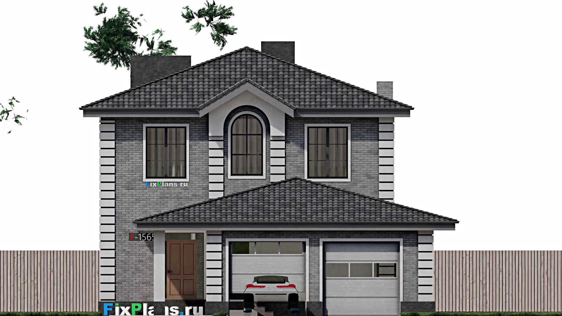 F-1565 - Проект двухэтажного дома 12 на 23, площадью 290 м² с гаражом на 2 машины и 4 спальнями