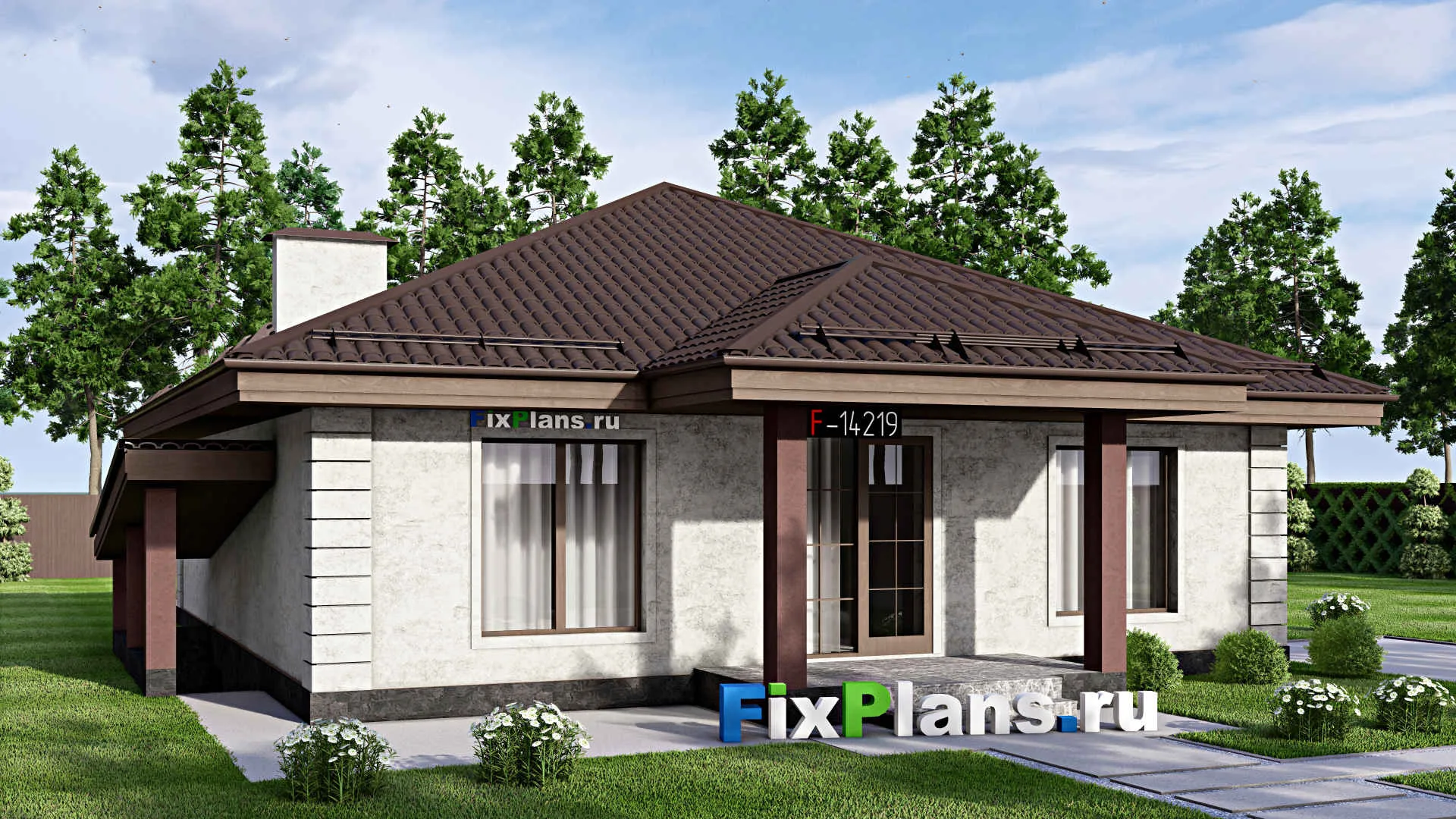 F-14219 - Проект одноэтажного дома 13 на 15, площадью 250 м² с цокольным этажом и 3 спальнями