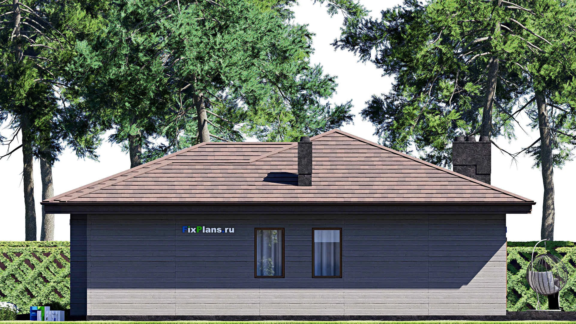 F-17504 - Проект одноэтажного дома 16 на 19, площадью 190 м² с террасой, гаражом на 2 машины и 3 спальнями