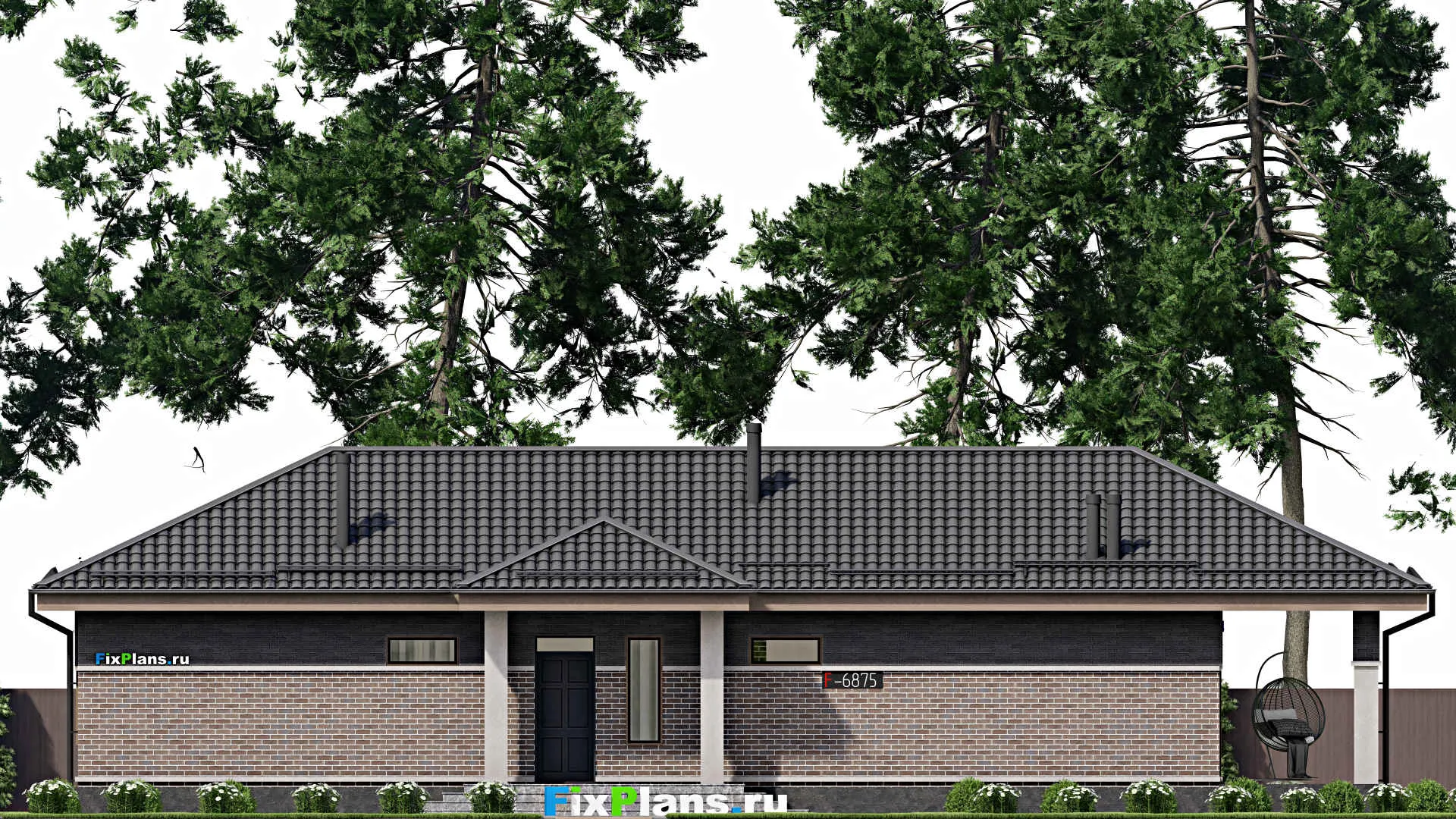 F-6875 - Проект одноэтажного дома 9 на 19, площадью 150 м² с террасой и 3 спальнями