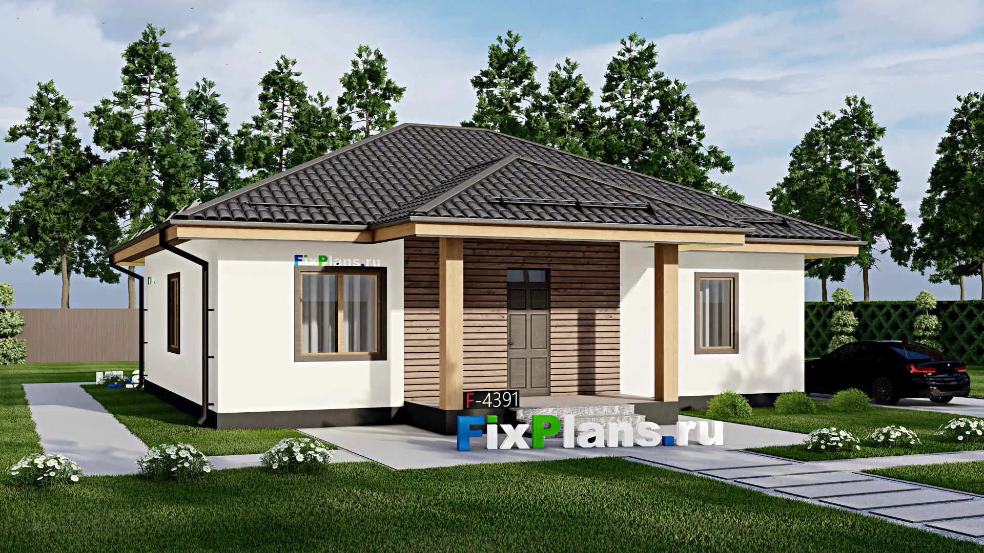 F-4391 - Проект одноэтажного дома 11 на 13, площадью 110 м² с 3 спальнями