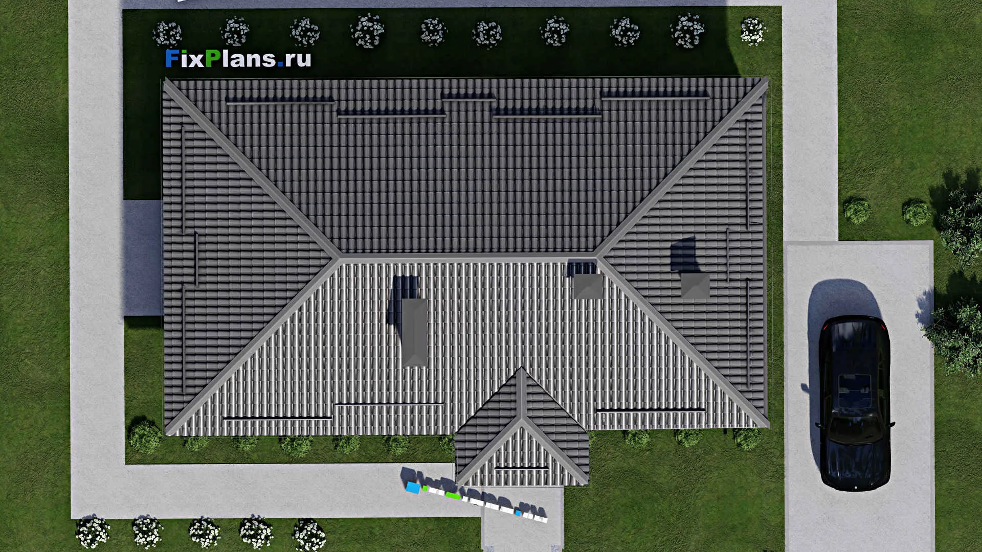 F-5552 - Проект одноэтажного дома 9 на 14, площадью 110 м² с террасой и 3 спальнями