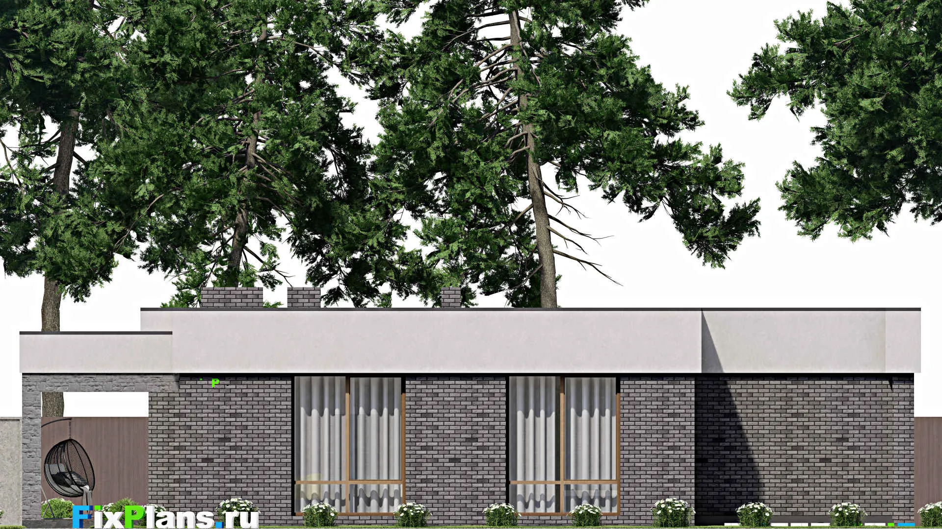 F-3536 - Проект одноэтажного дома 17 на 17, площадью 210 м² с террасой и 3 спальнями