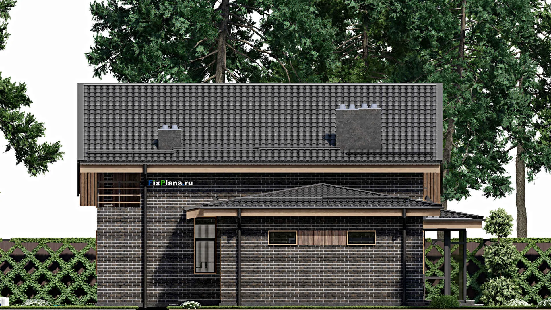 F-4625 - Проект дома с мансардой 13 на 18, площадью 230 м² с террасой, балконом, баней, гаражом на 1 машину и 3 спальнями