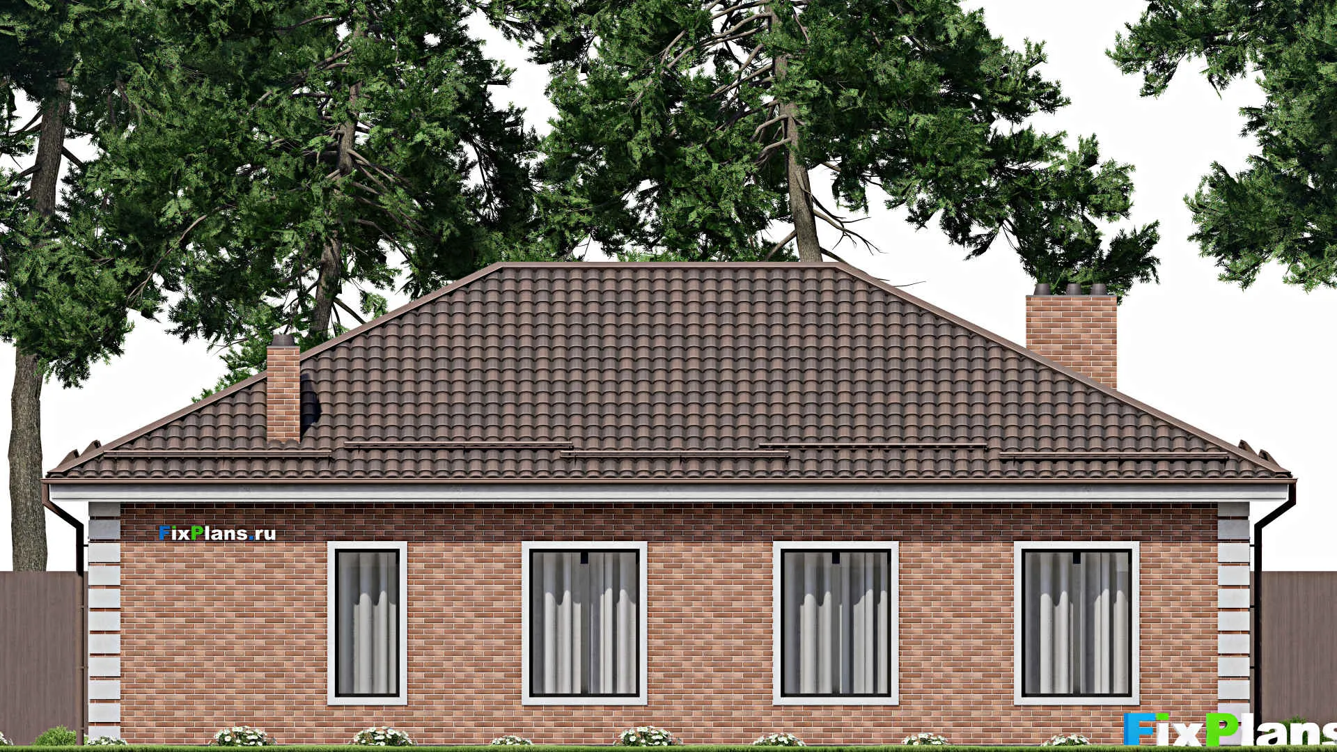 F-7928 - Проект одноэтажного дома 11 на 16, площадью 140 м² с баней, гаражом на 1 машину и 3 спальнями