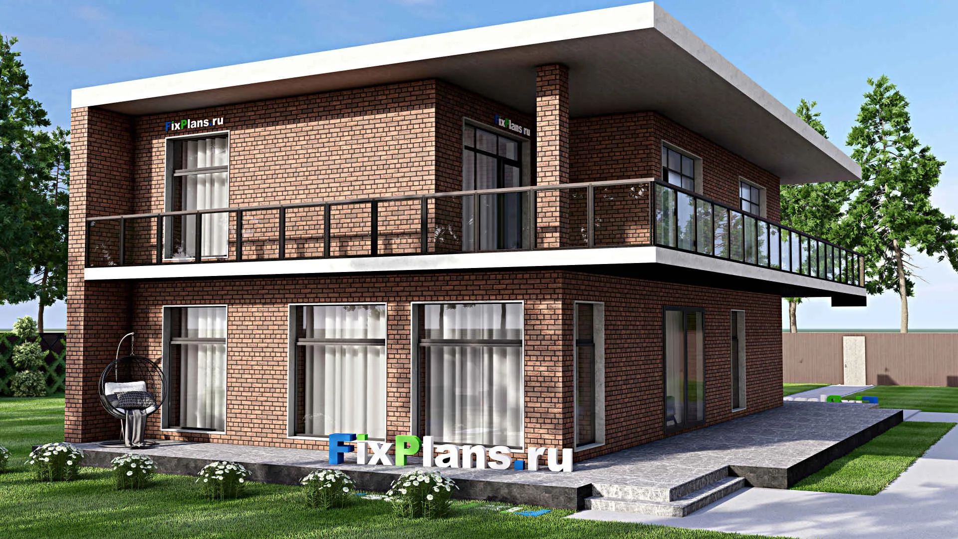 F-14822 - Проект двухэтажного дома 13 на 19, площадью 400 м² с террасой, балконом и 5 спальнями