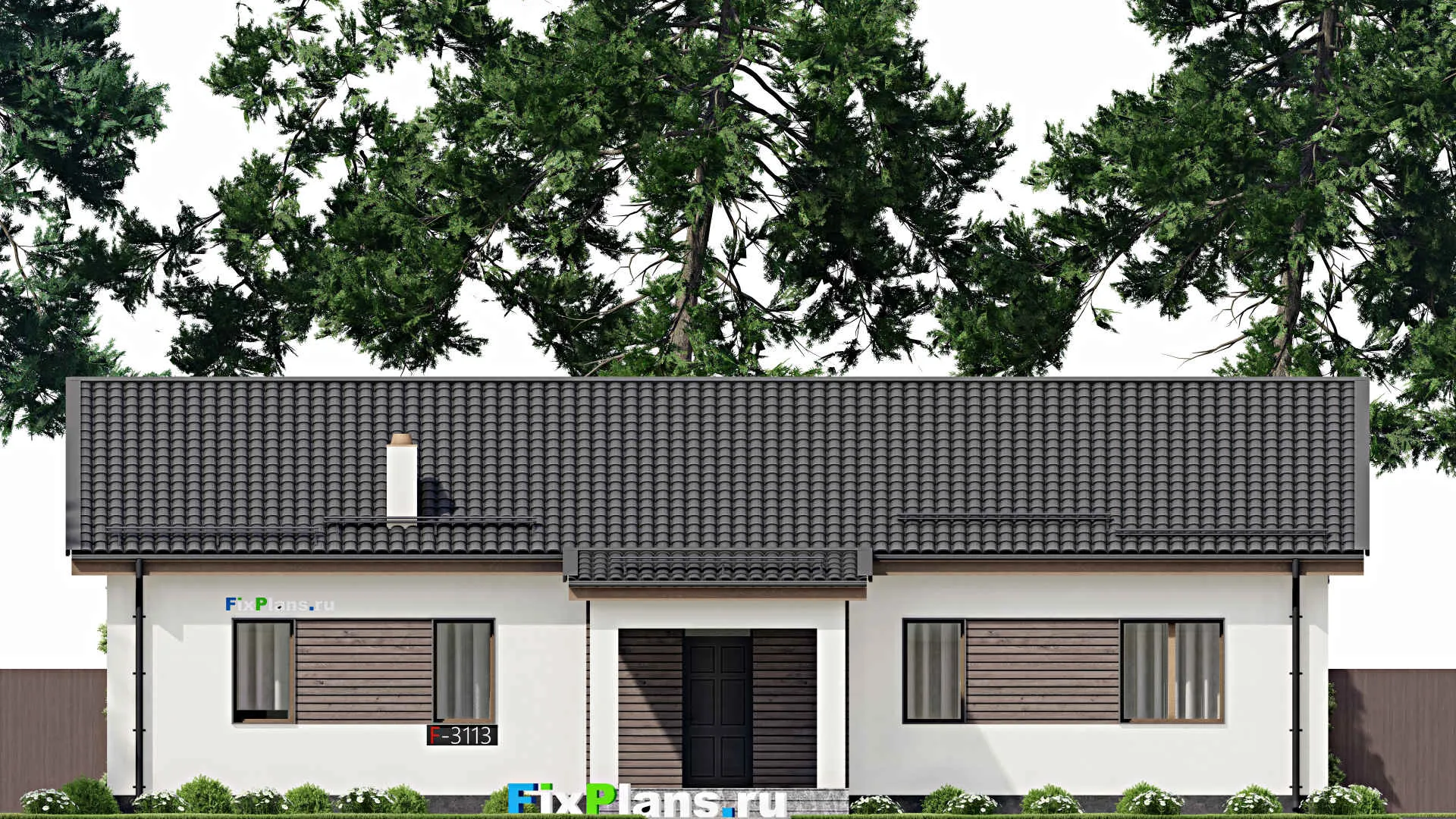 F-3113 - План одноэтажного дома 13 на 18, площадью 190 м² с террасой и 4 спальнями