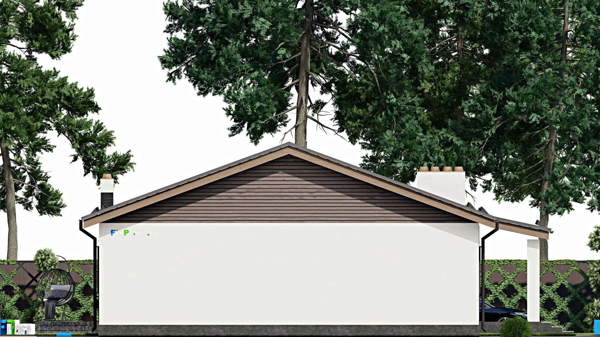 F-3113 - План одноэтажного дома 13 на 18, площадью 190 м² с террасой и 4 спальнями