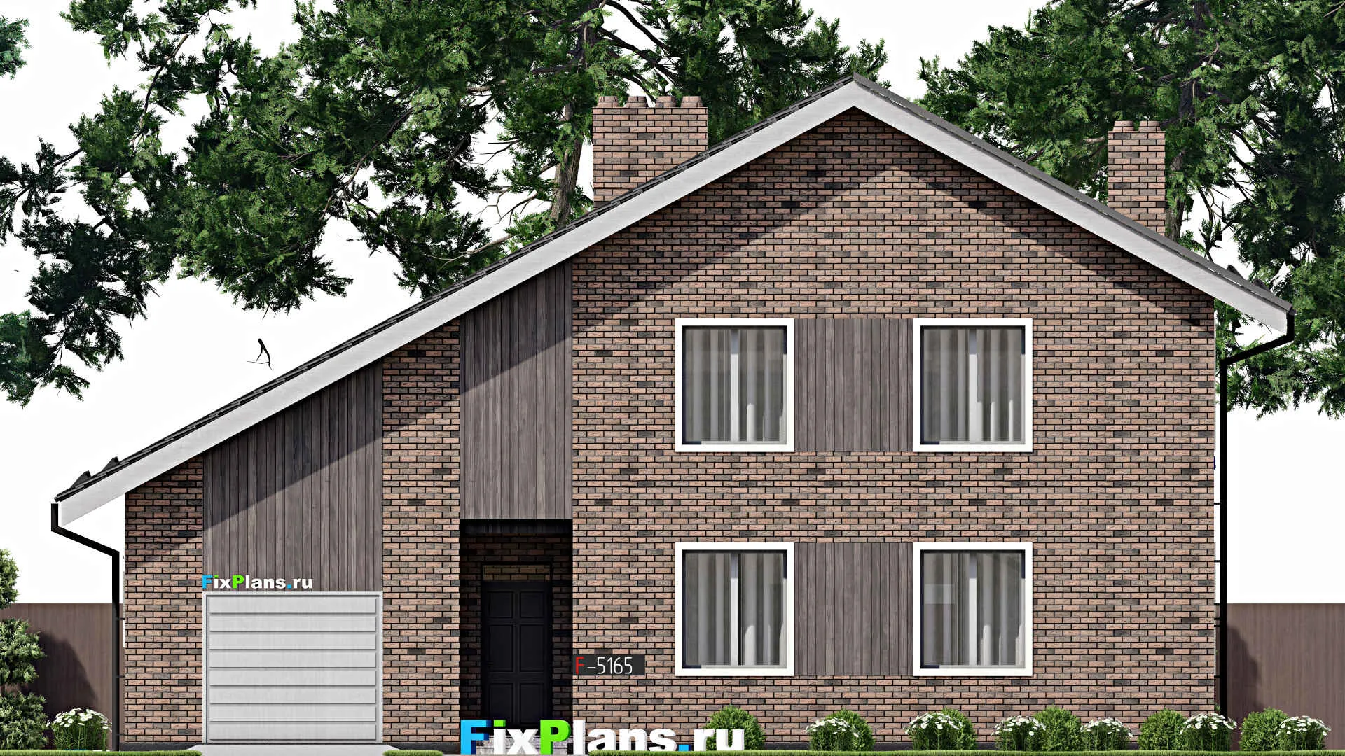 F-5165 - Проект дома с мансардой 9 на 16, площадью 190 м² с террасой, гаражом на 1 машину и 4 спальнями