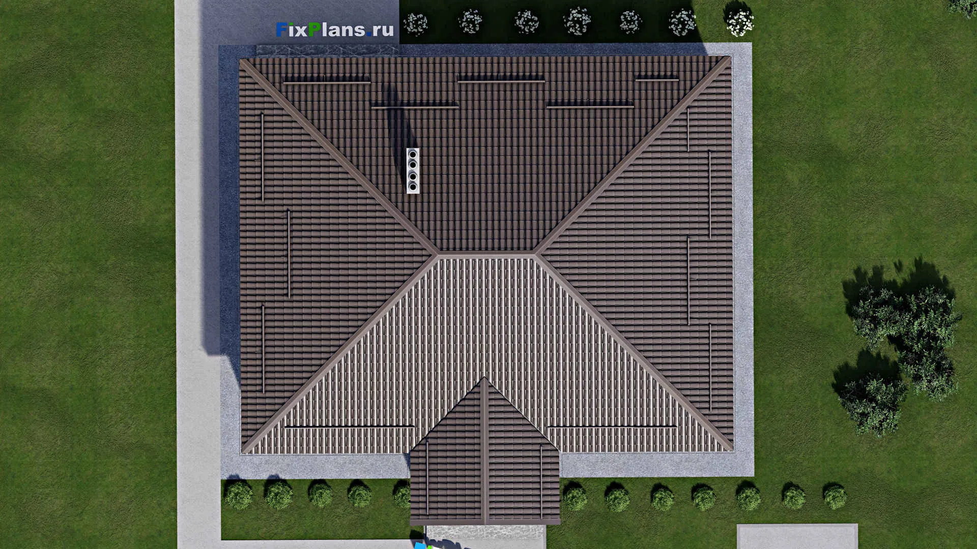 F-2123 - План одноэтажного дома 13 на 16, площадью 170 м² с террасой и 3 спальнями