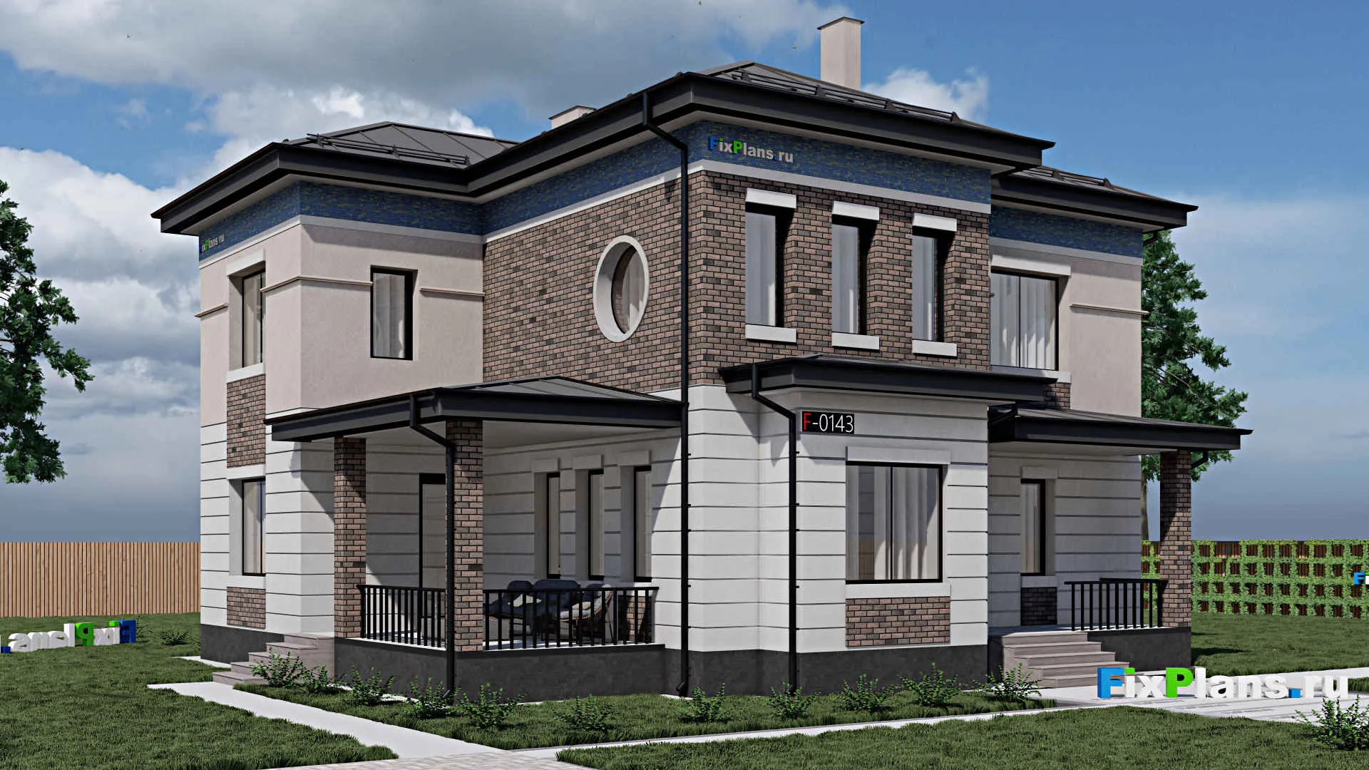 F-0143 - Проект двухэтажного дома 14 на 19, площадью 290 м² с террасой и 4 спальнями