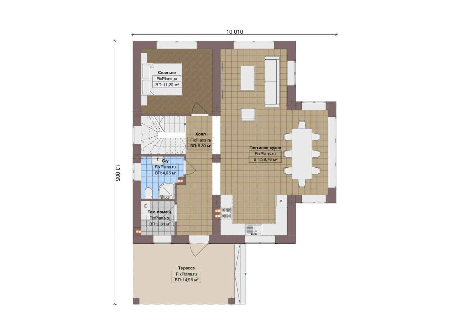 F-17324 - Планы дома с мансардой 11 на 14, площадью 140 м² с террасой и 4 спальнями