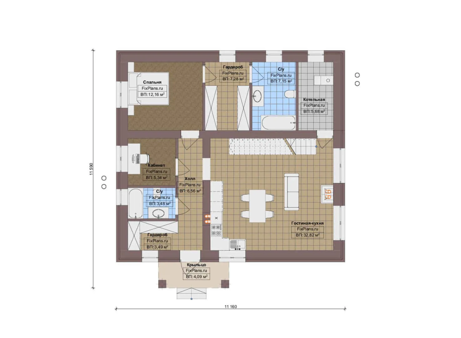F-14759 - Планы дома с мансардой 12 на 12, площадью 120 м² с 3 спальнями