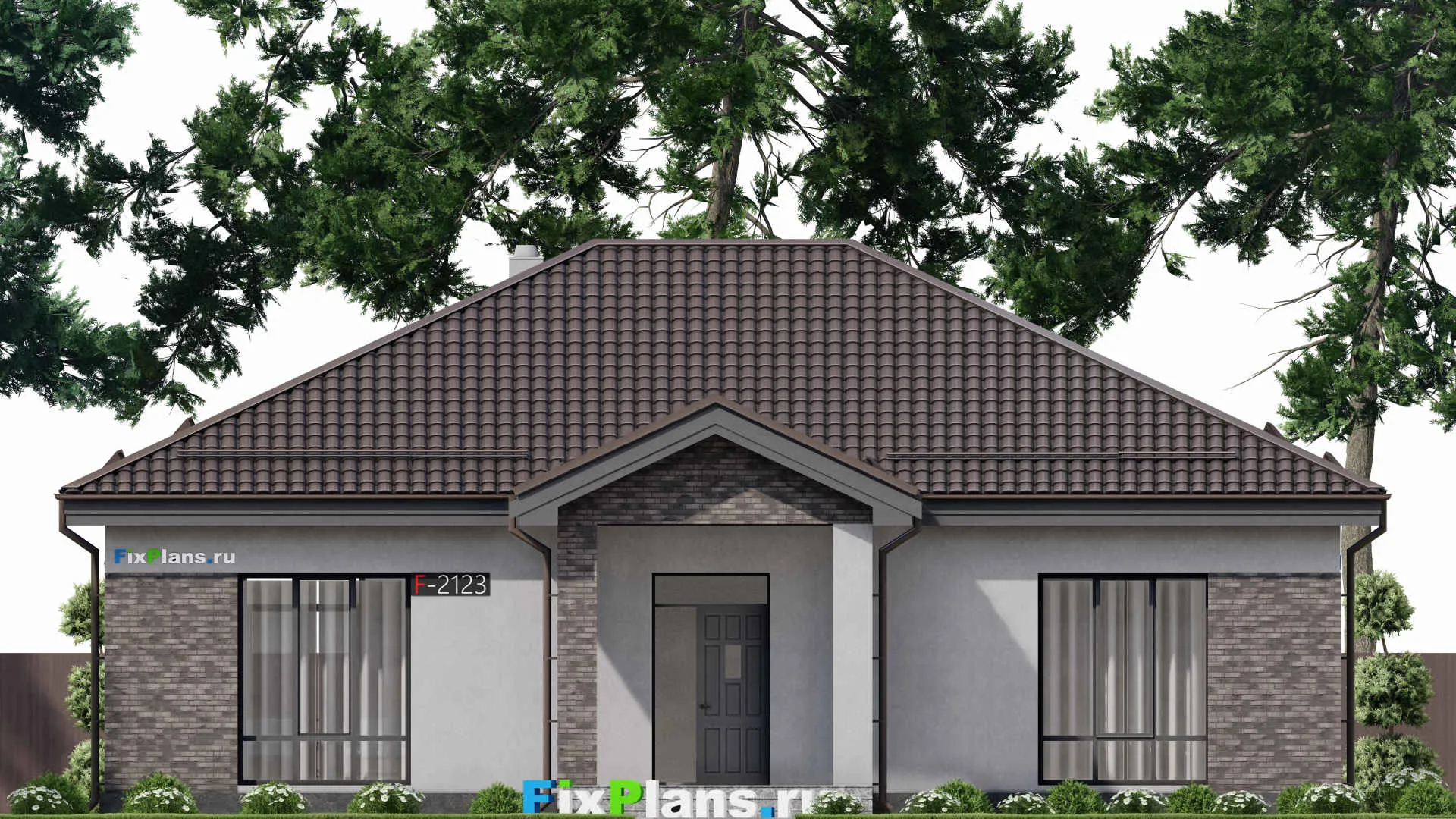 F-2123 - План одноэтажного дома 13 на 16, площадью 170 м² с террасой и 3 спальнями