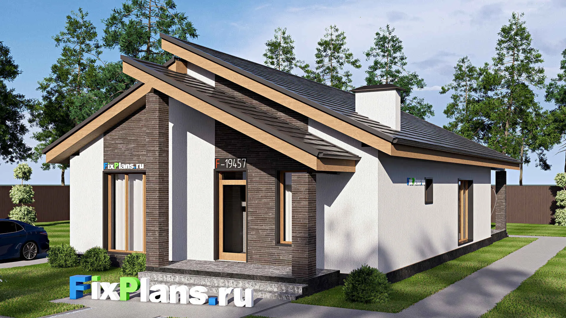 F-19457 - Проект одноэтажного дома 11 на 18, площадью 140 м² с террасой и 2 спальнями